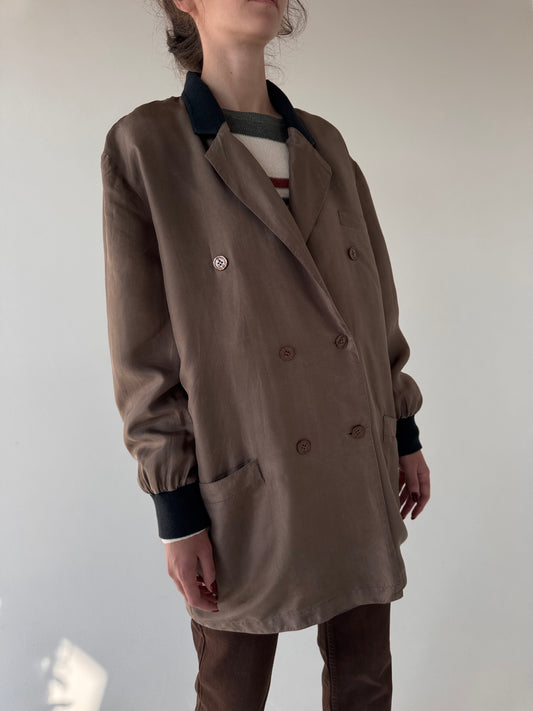 Sacou vintage cu influențe casual din mătase naturală