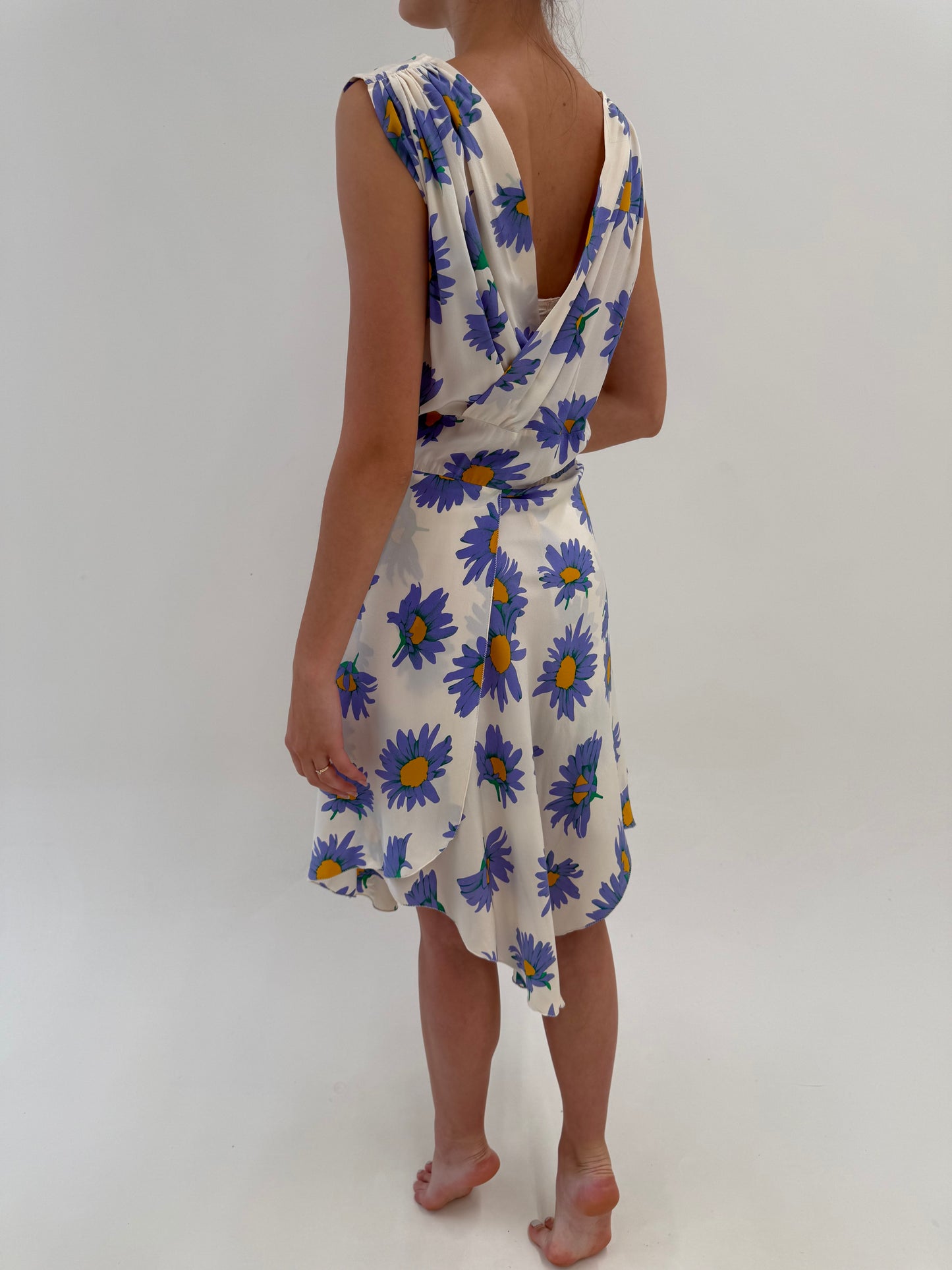Rochie vintage din mătase naturală butter white cu print floral superb