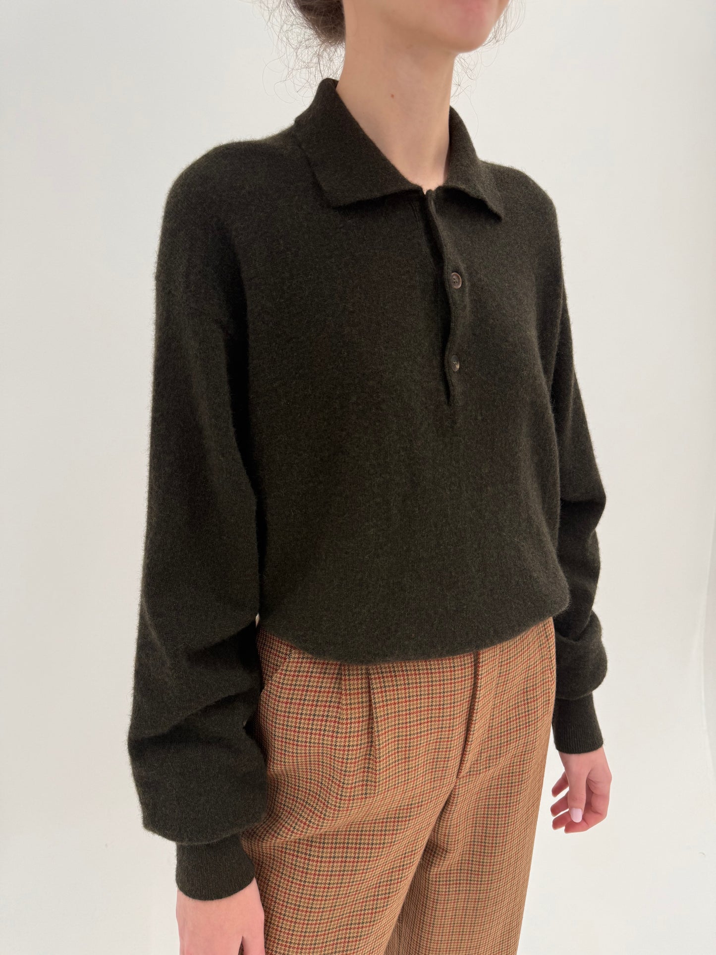 Pulover ultra luxury Zegna polo din cașmir multiply dark forest green