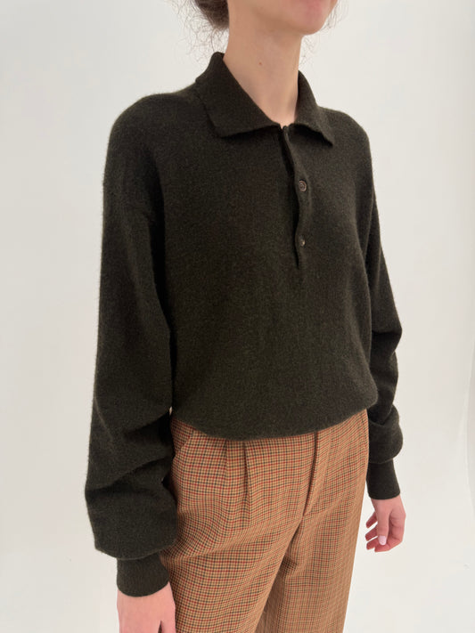 Pulover ultra luxury Zegna polo din cașmir multiply dark forest green