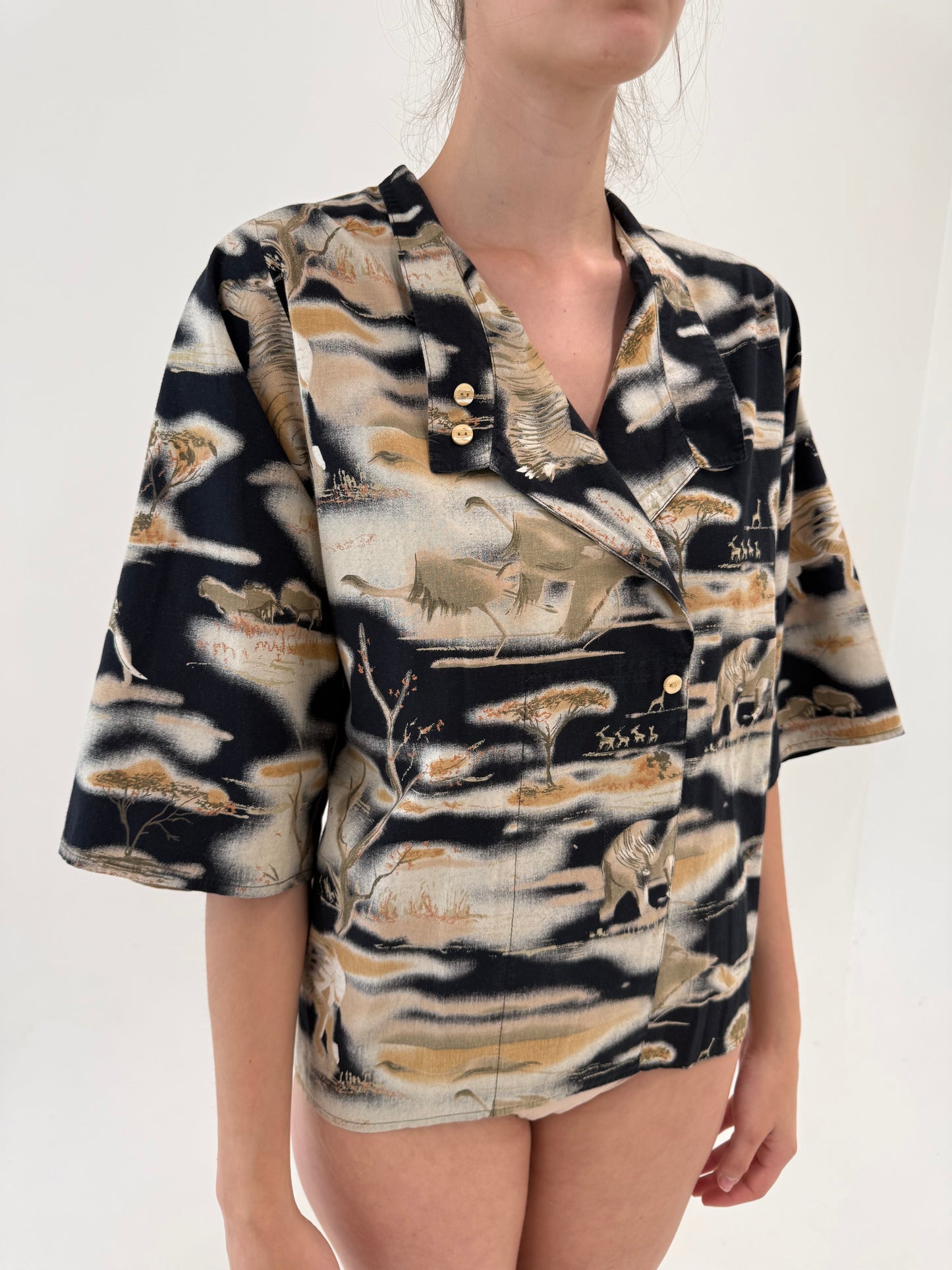 Set vintage din pânză de bumbac cu influențe safari și fustă midi lung cu buzunare