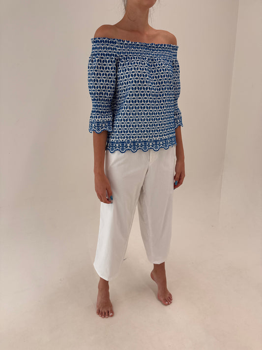 Pantaloni Valentino petite cu talie ultra înaltă din poplin de bumbac și pense