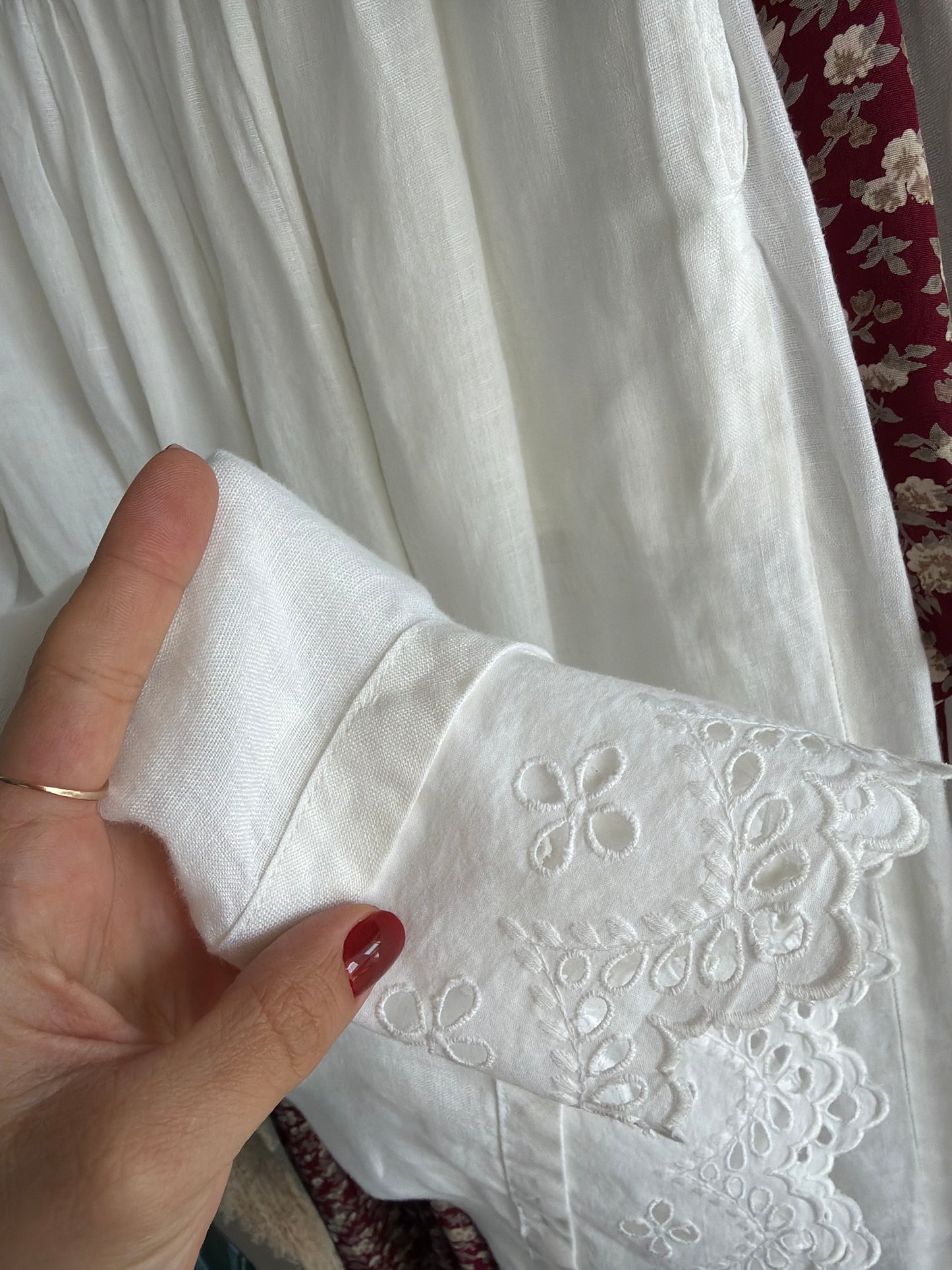 Fustă vintage din in premium cu talie ultra înaltă și broderie anglaise