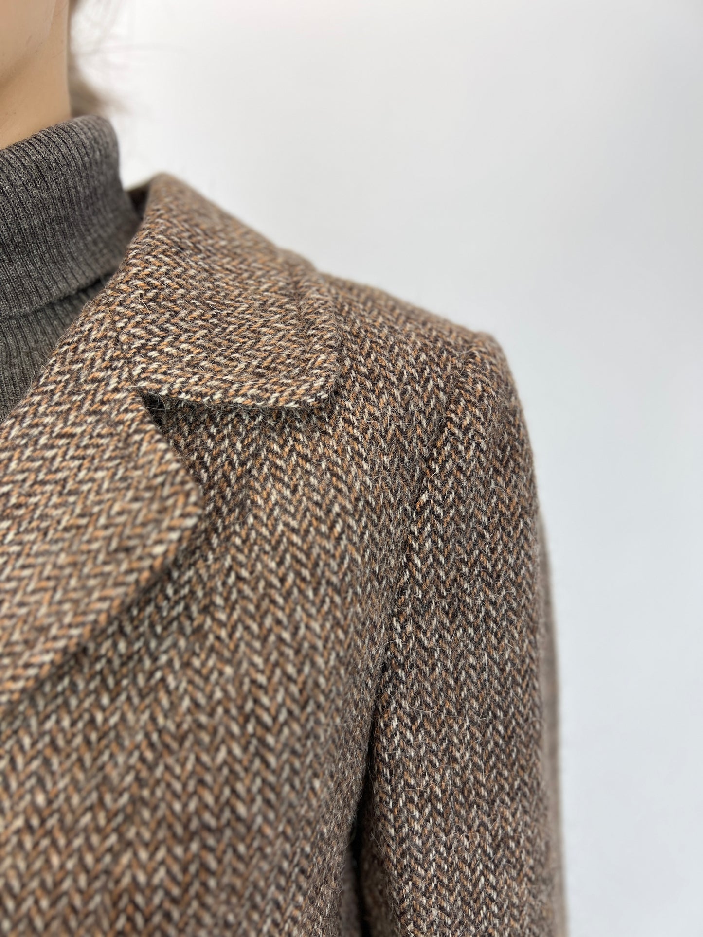 Palton vintage grej cu ivoire lana plină texturată