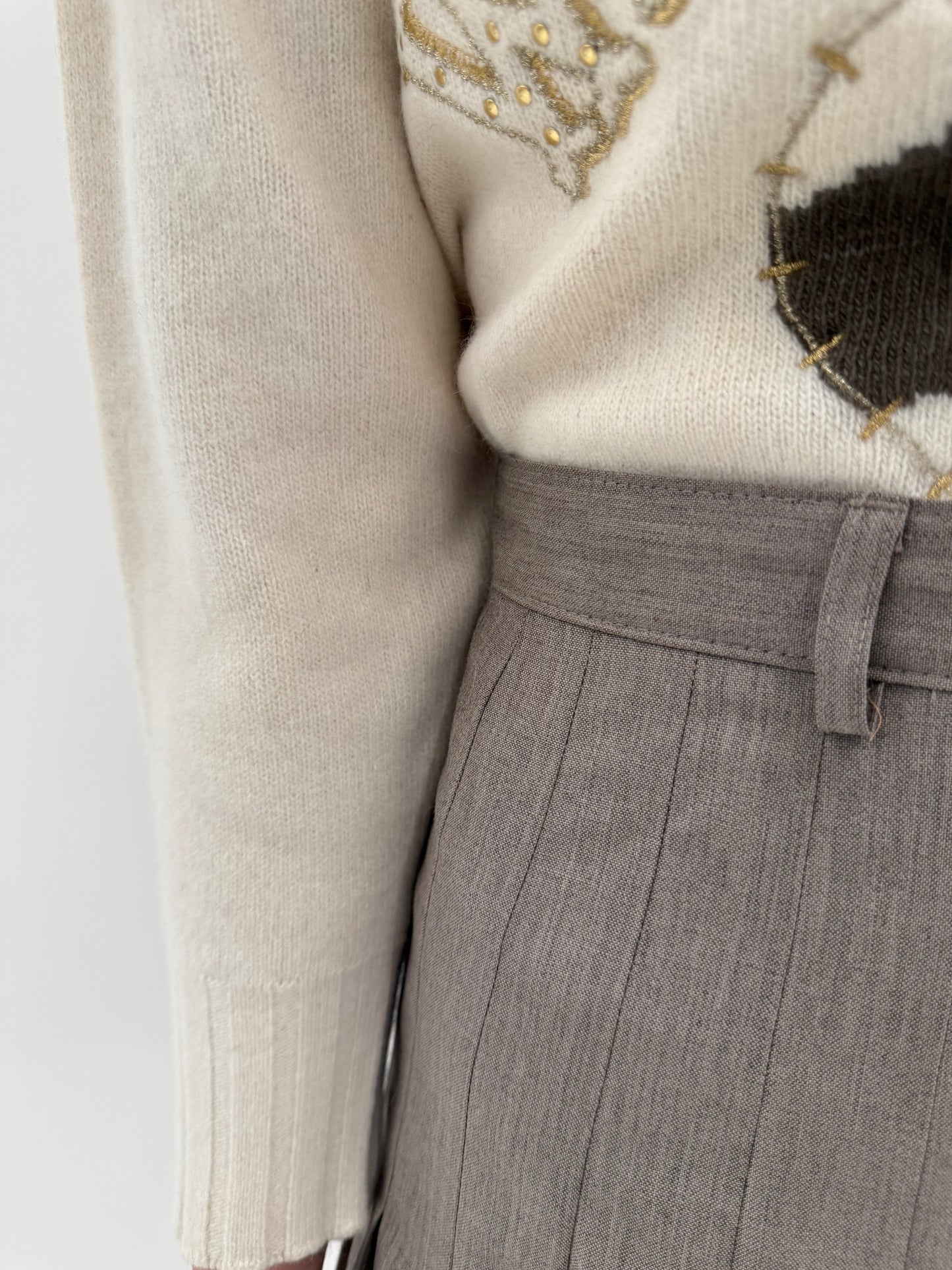 Fustă plisată taupe din lana pura extrafina certificată