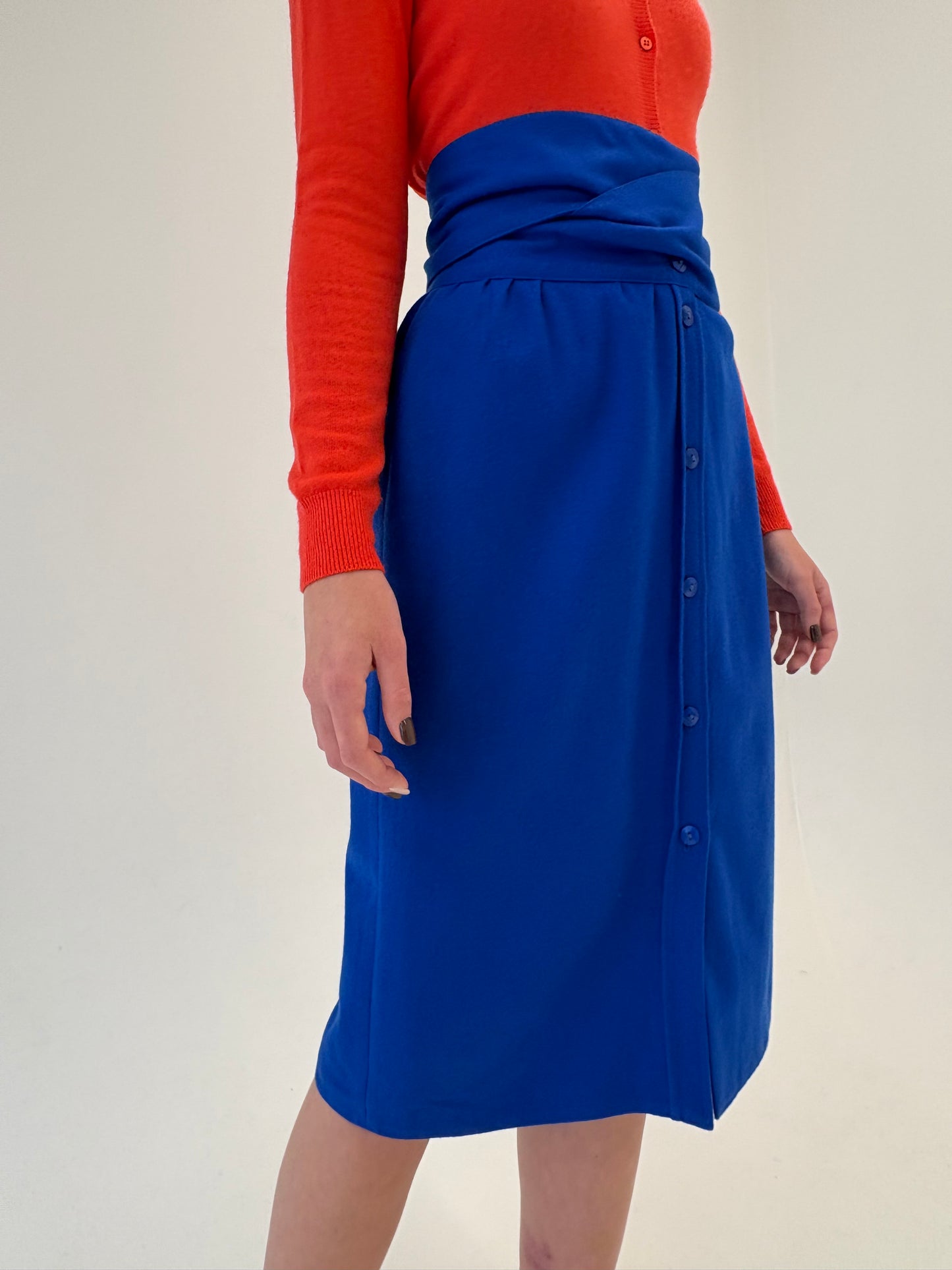 Fustă albastru regal spectaculoasă cu talie ultra înaltă în croi elaborat