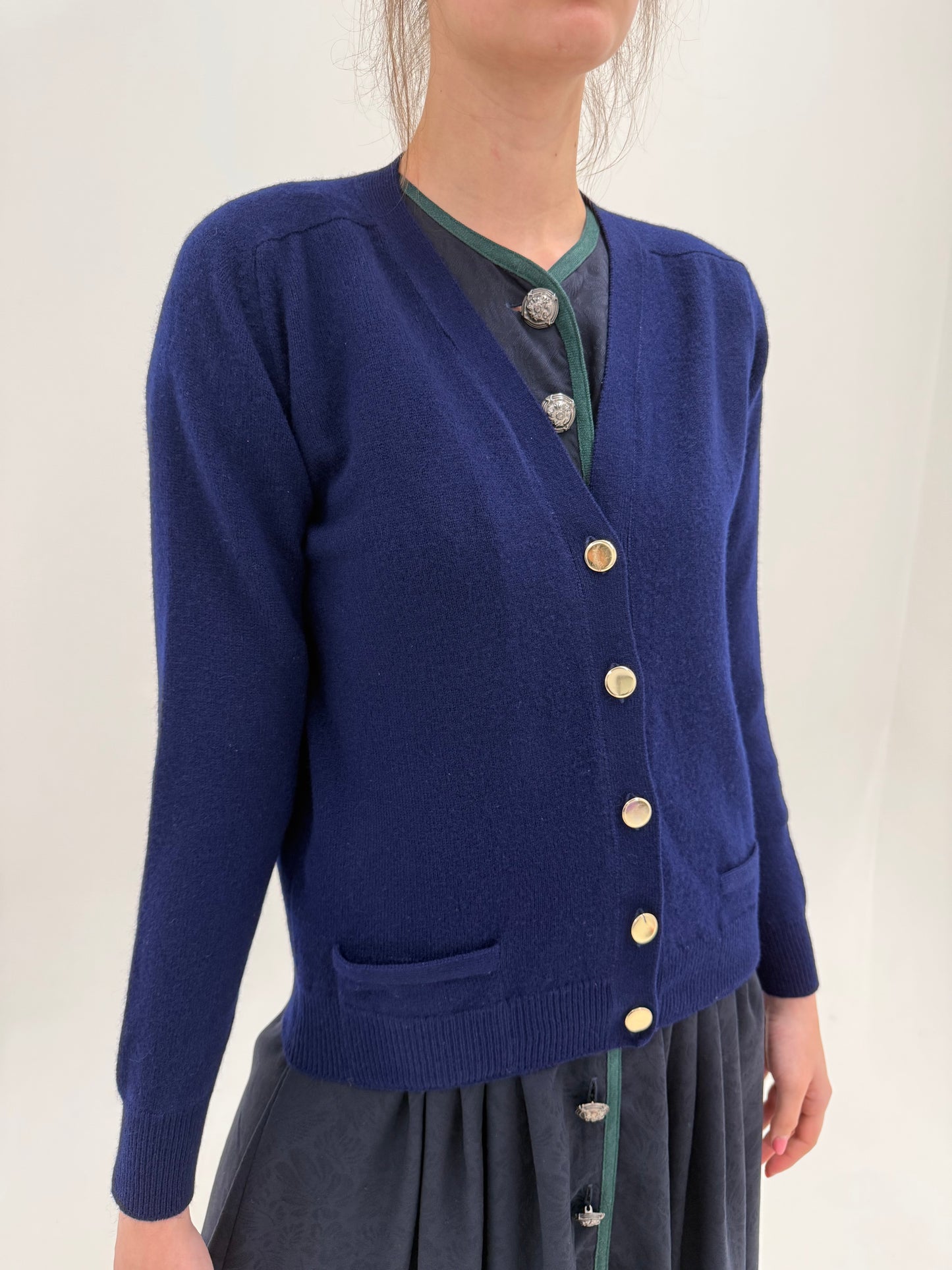 Cardigan luxury Pringle of Scotland vintage albastru cerneală