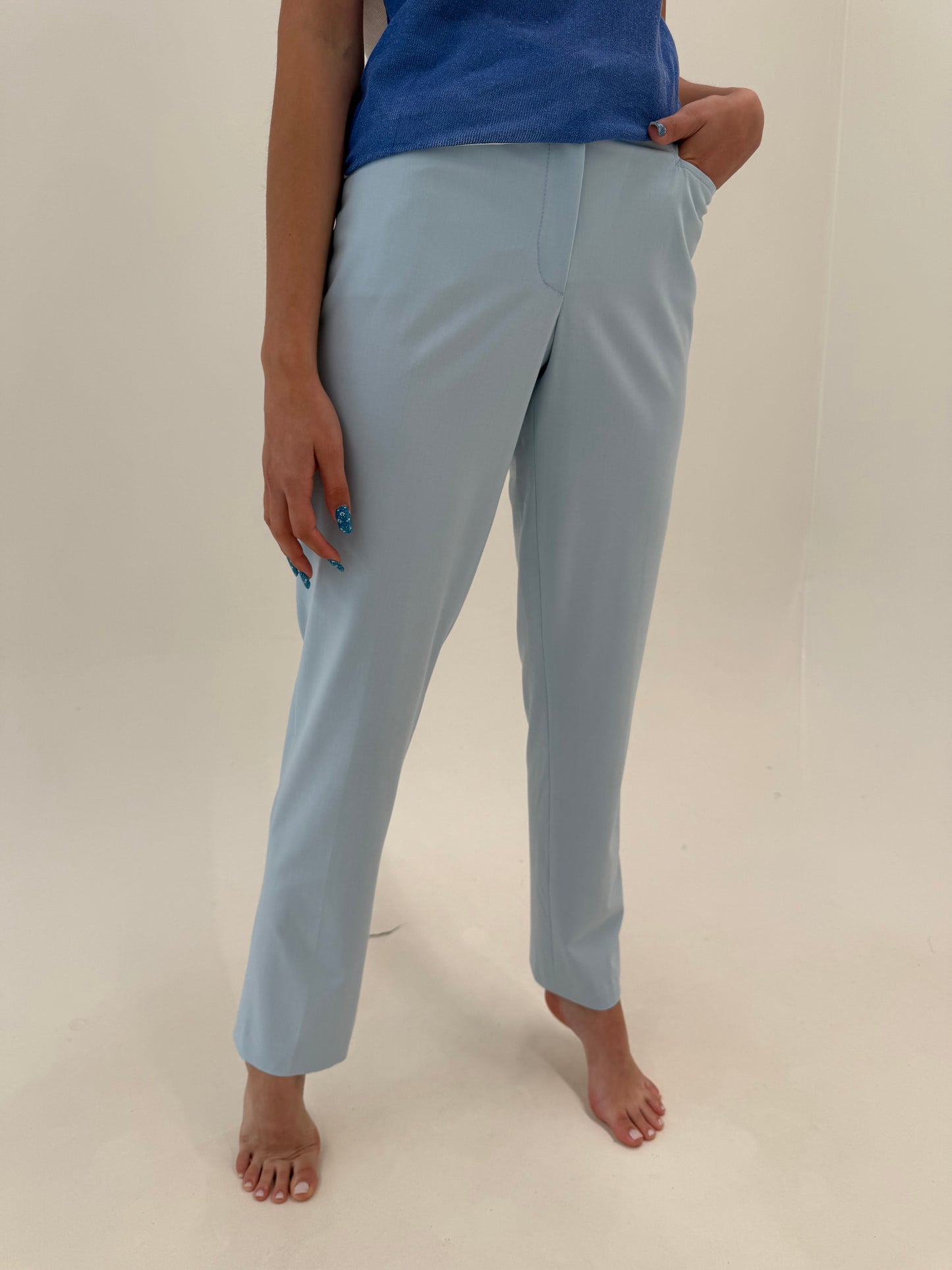 Pantaloni tall premium Madeleine baby blue din canvas ultra confort de bumbac