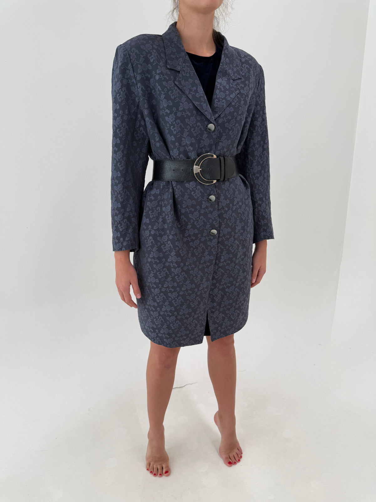 Pardesiu din jacquard blue gray din mix de lana extrafina și bumbac