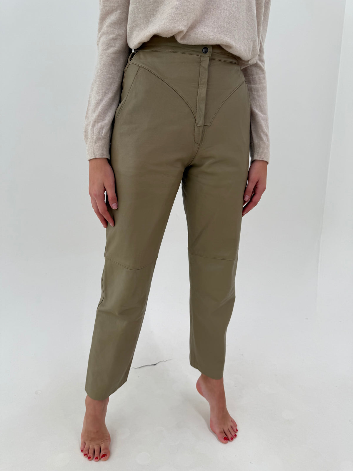 Pantaloni vintage din piele naturală extrem de moale beige