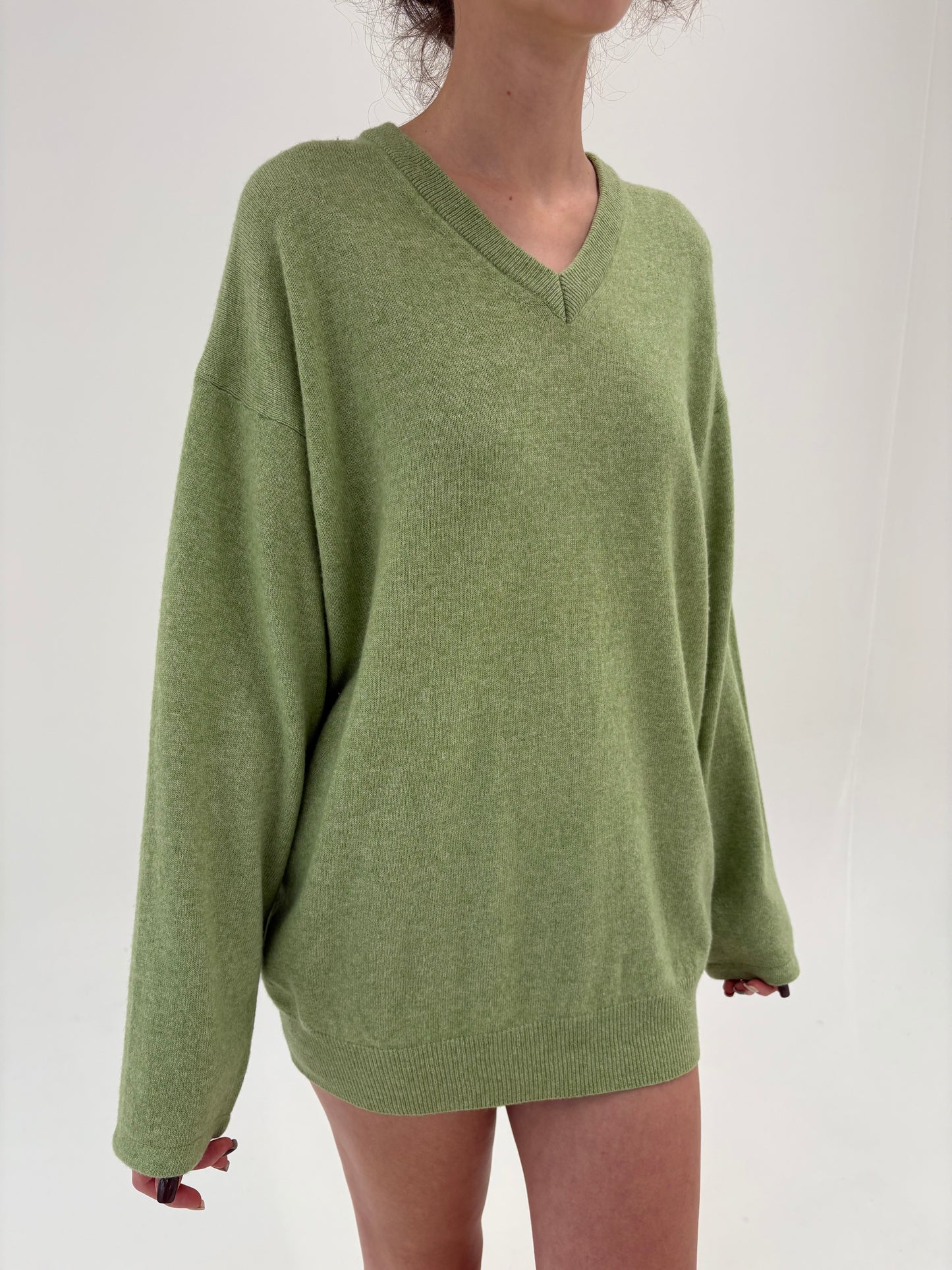 Pulover plus size excepțional din lana și cașmir pistachio green