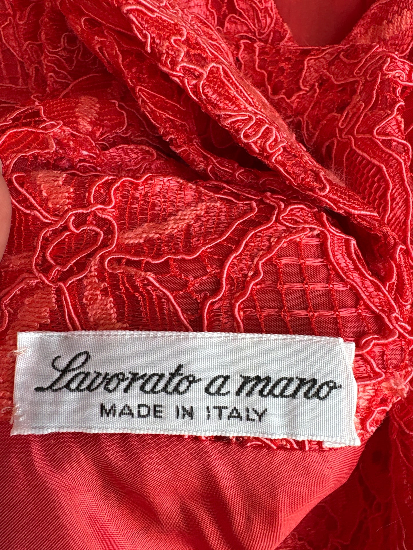 Set italian couture din dantelă quipure lucrat manual coral red