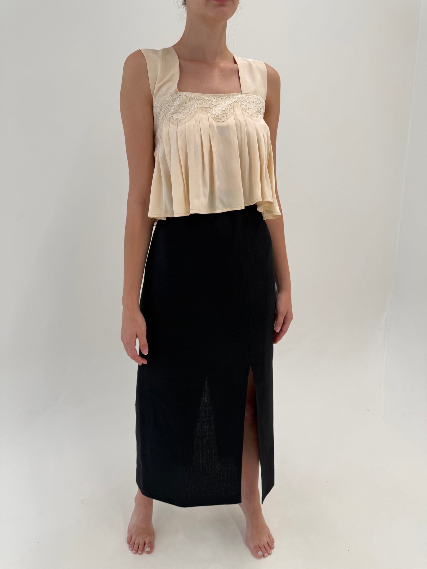 Fustă maxi neagra din in de brand premium in croi minimalist