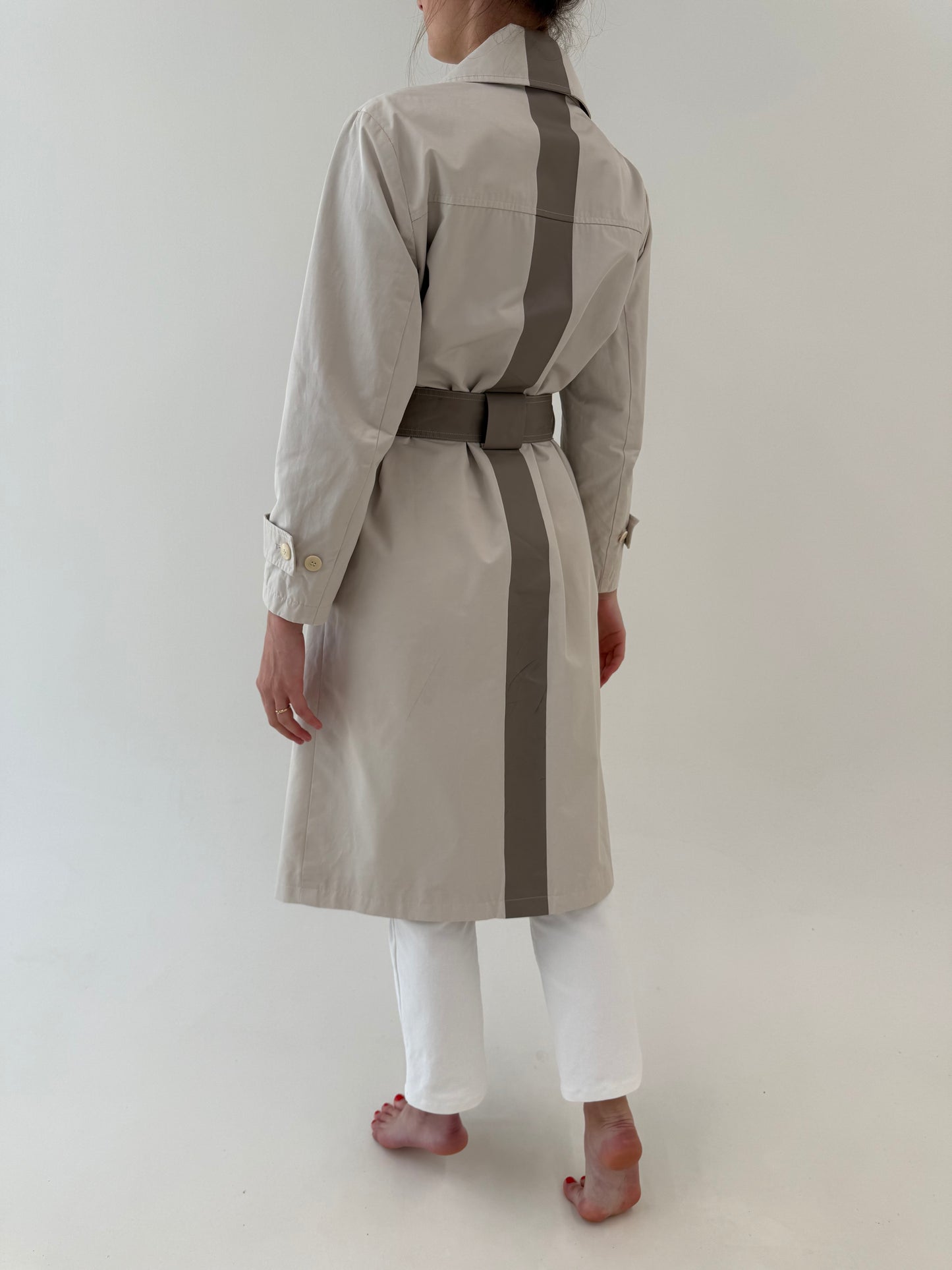 Trench vintage petite în nuanțe neutre impermeabil cu talie reglabilă