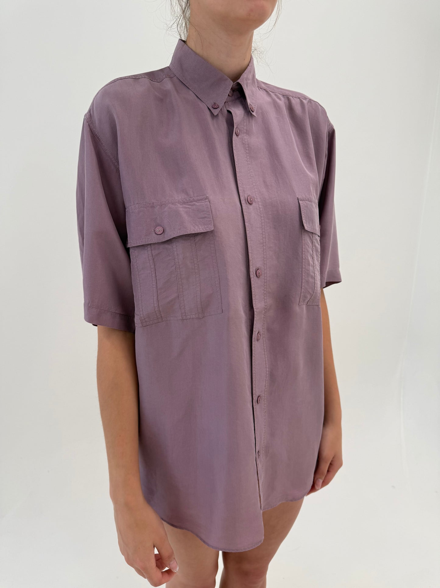 Cămașa din panzica de mătase naturală dusty purple