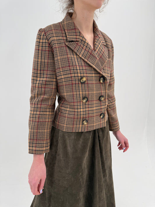 Sacou camel din tweed de brand luxury Luisa Spagnoli in carouri burgundy