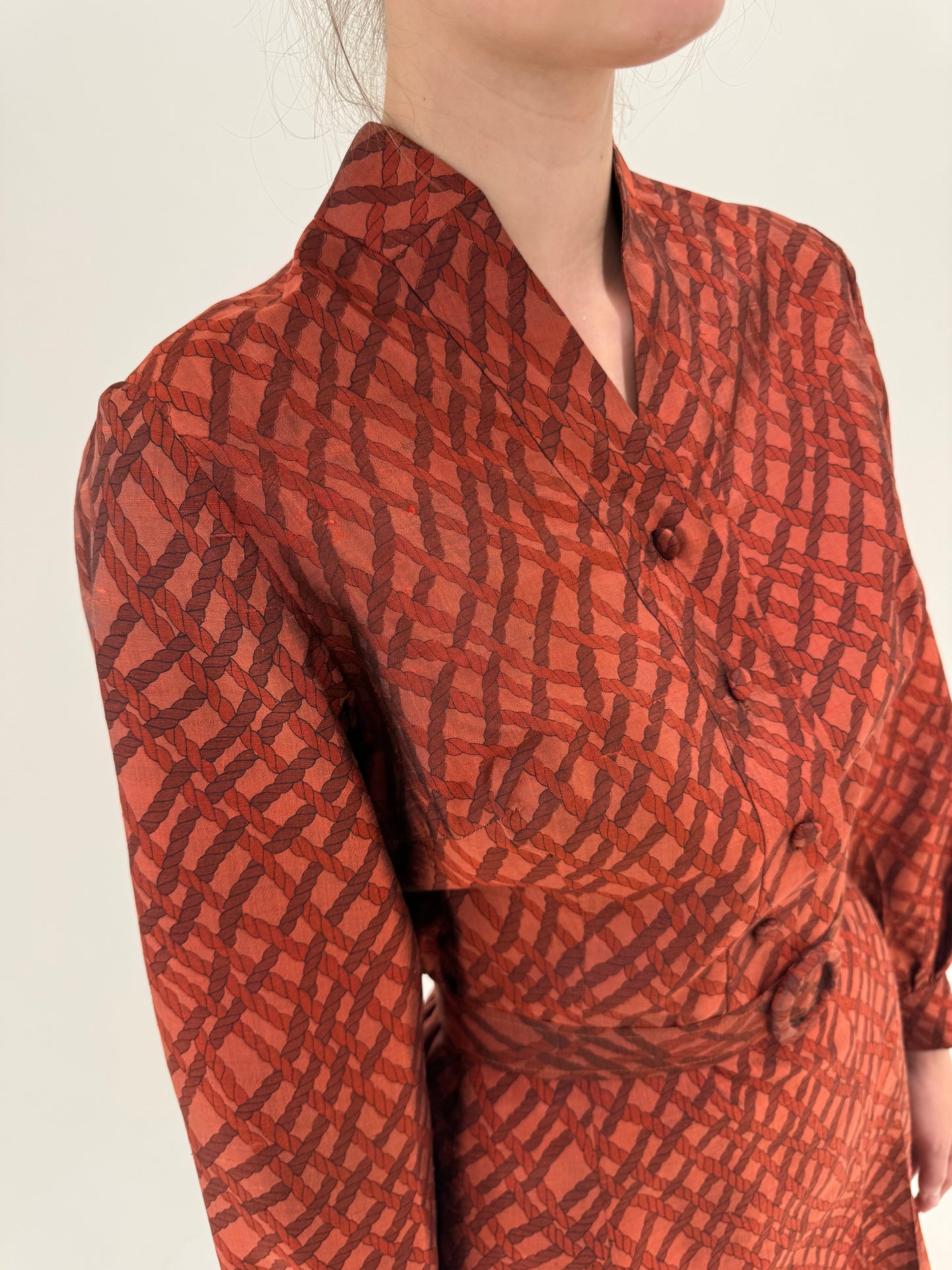 Rochie vintage din mătase naturală dupioni cu buzunare și curea proprie