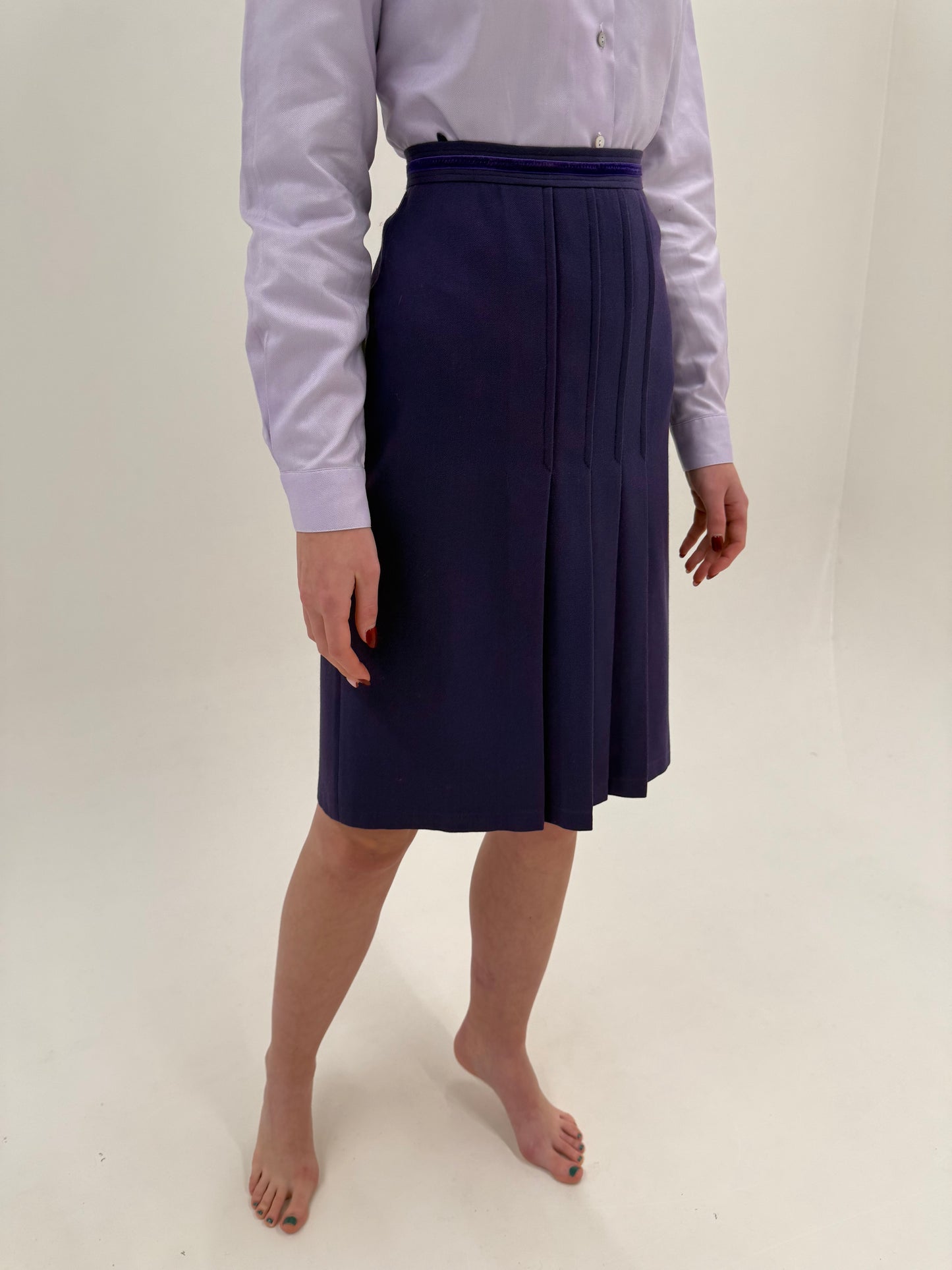 Fustă midi plisată cu talie ultra înaltă din lana extrafina