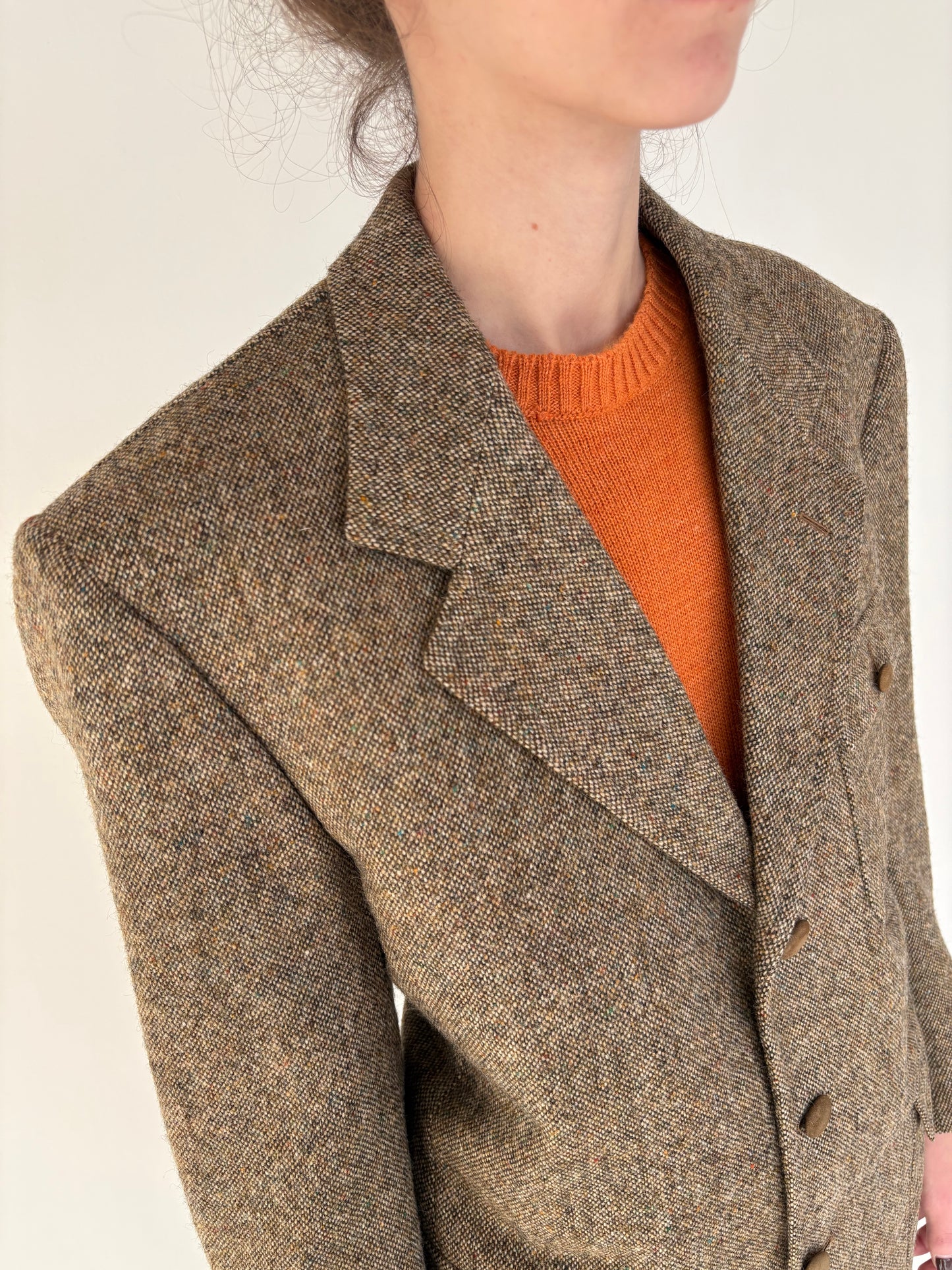 Sacou old vintage anii 70 camel couture italian din tweed Donegal