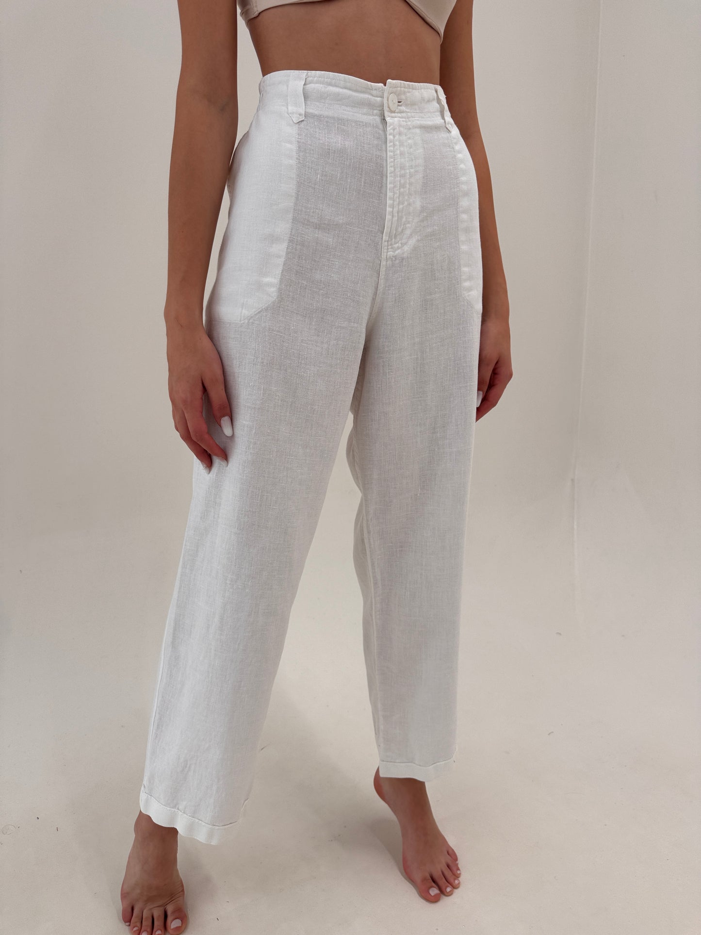 Pantaloni clasici din in premium tall cu talie mai generoasă