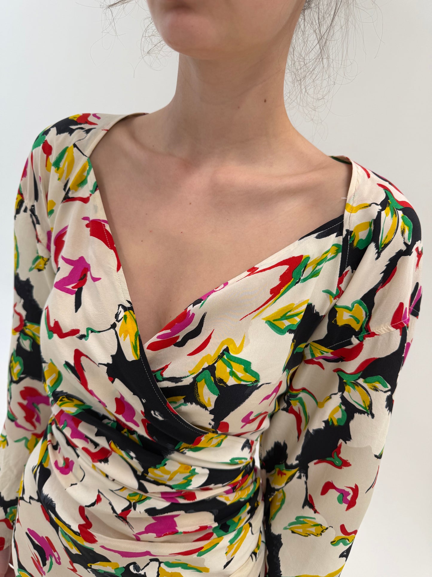 Rochie vintage Ungaro din mătase naturală cu bust petrecut și talie drapată