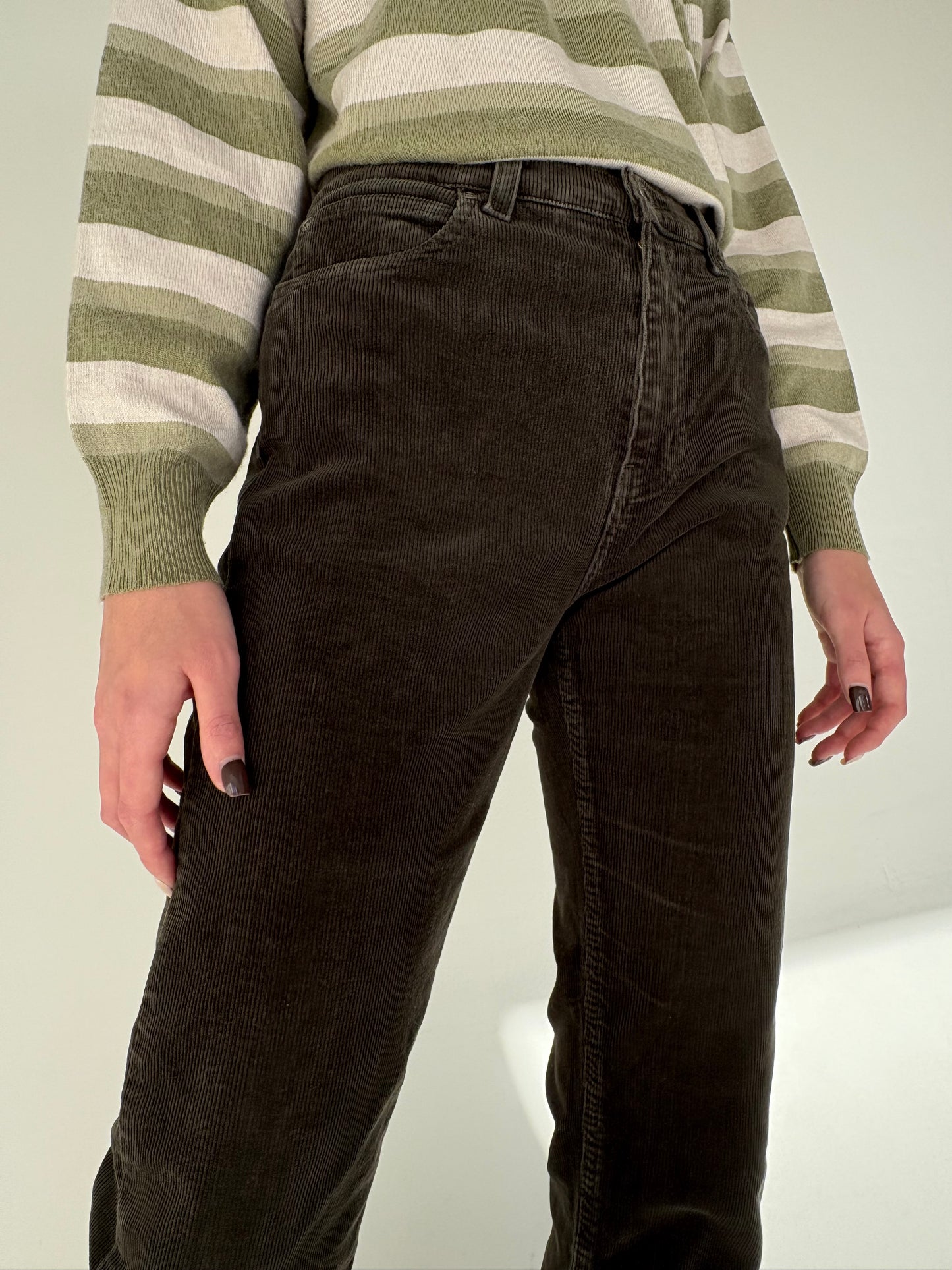 Pantaloni vintage dark forest green din corduroy modelator