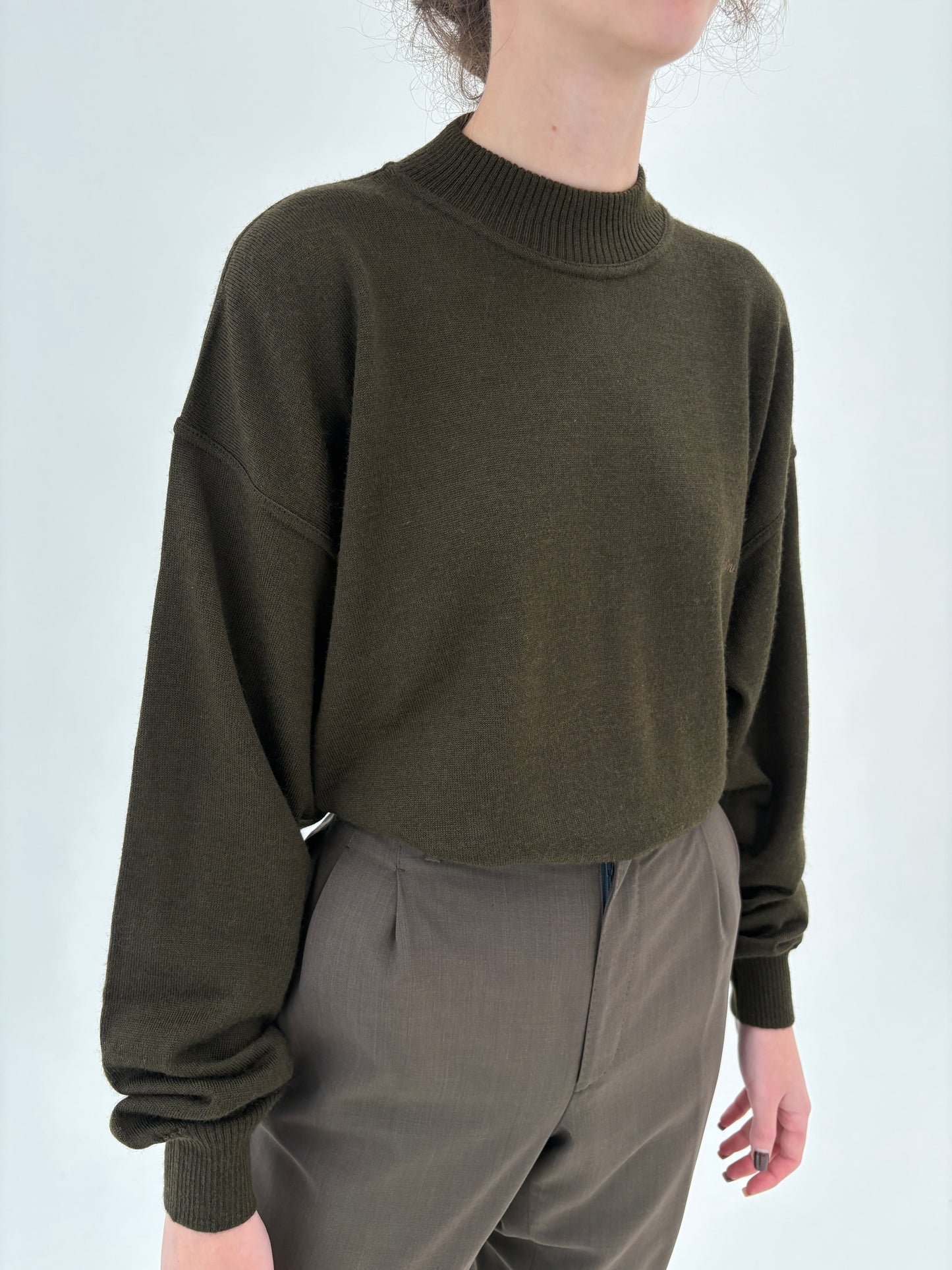 Maleta chimney dark kaki italiană din lana merino extrafina de gramaj mare