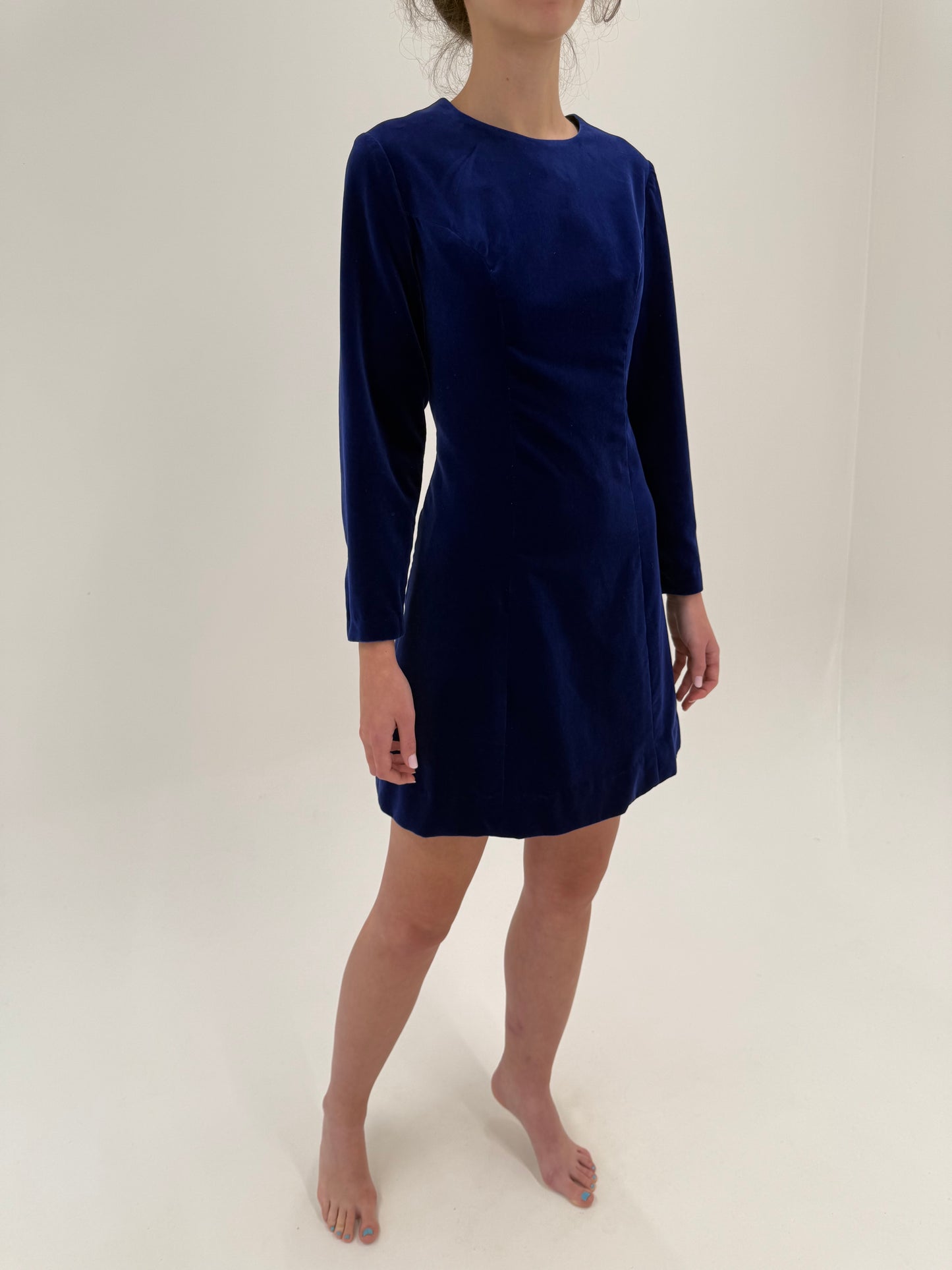 Rochie old vintage anii 60 albastru cerneală din catifea excepțională