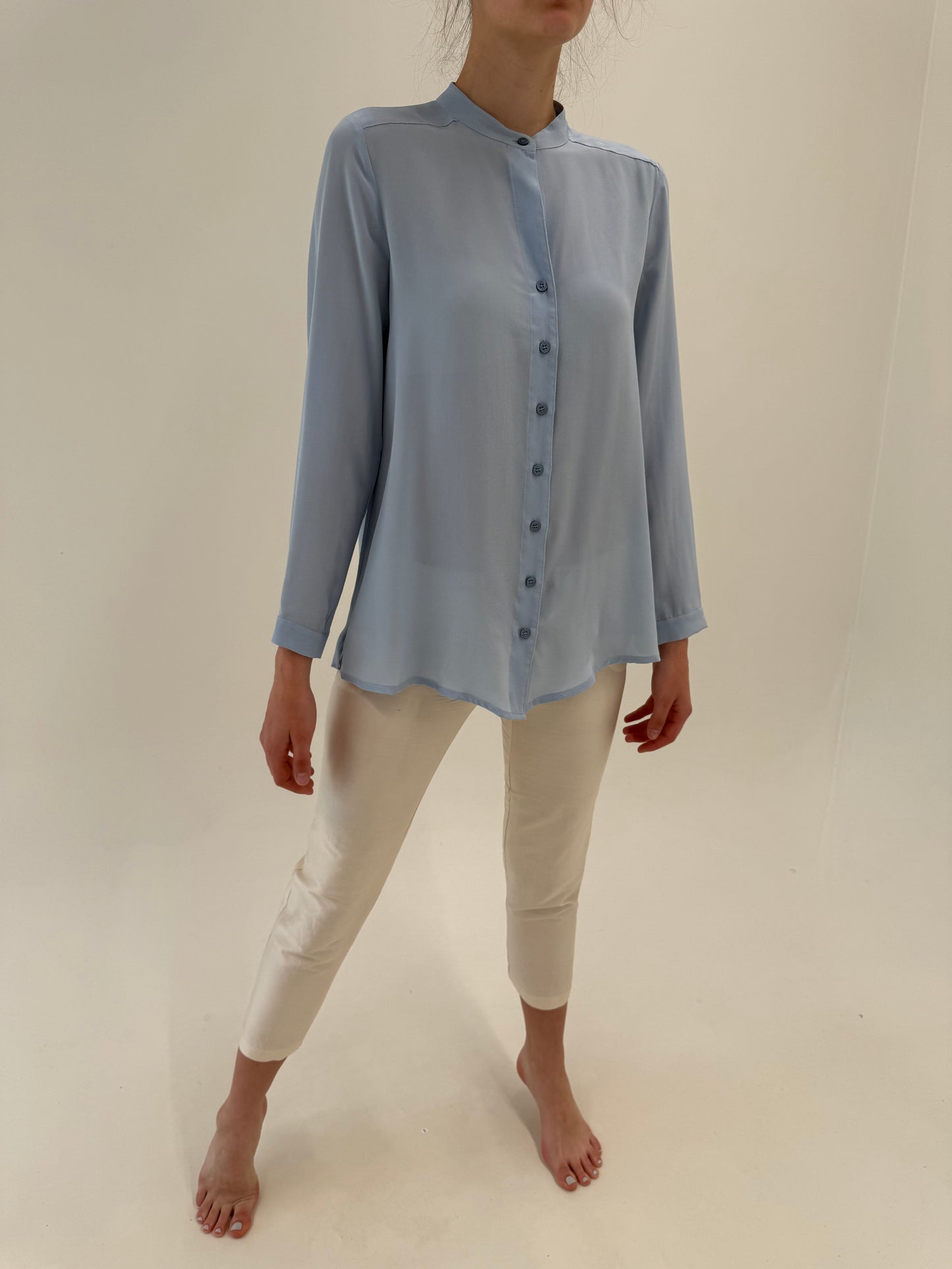 Pantaloni petite italienești din mătase naturală dupioni perlata butter white