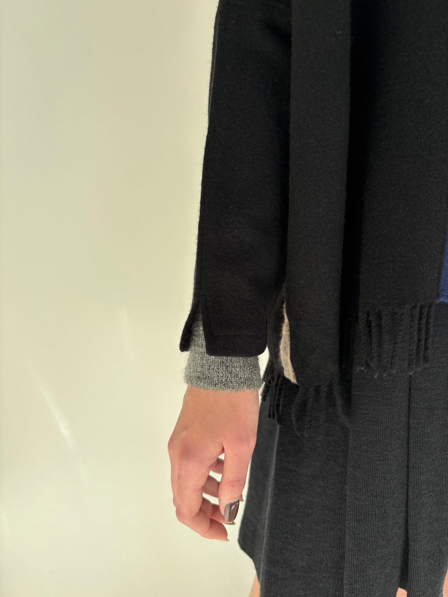 Sacou tip capa colorblock din stofă de lana extafina