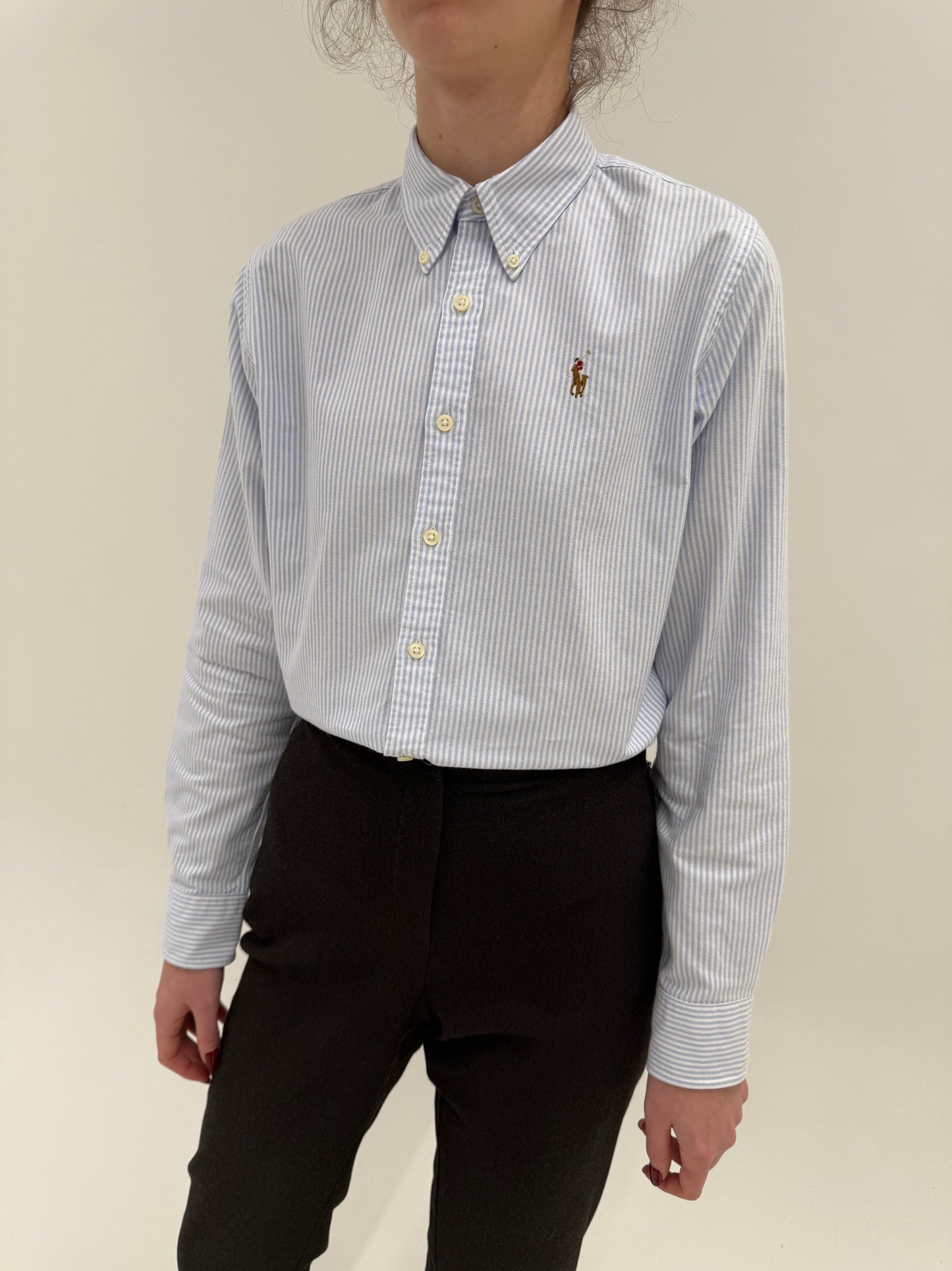 Cămașa Ralph Lauren din poplin gros cu dungi baby blue