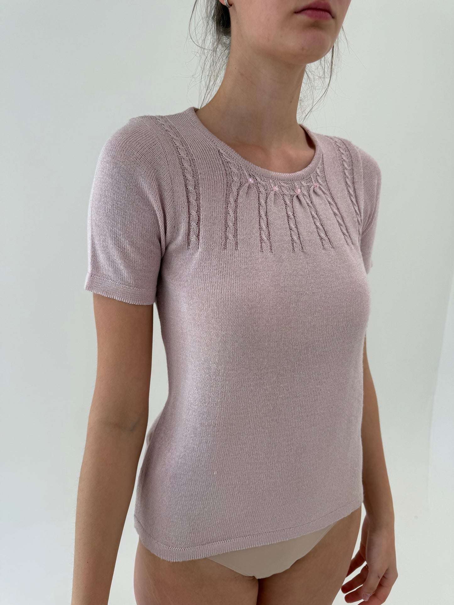 Top dusty pink cu torsade din jerse premiul de bumbac