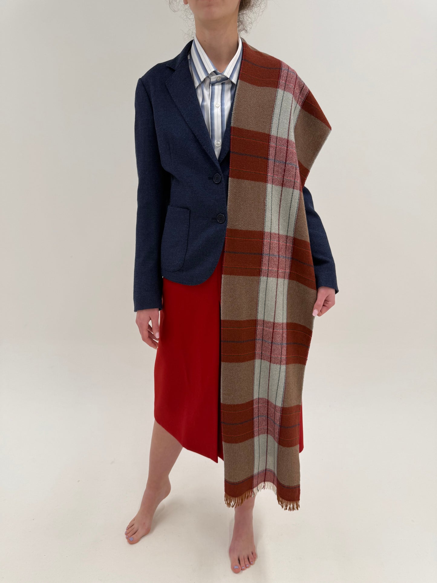 Fular în carouri din lana plină extrafina pura certificată