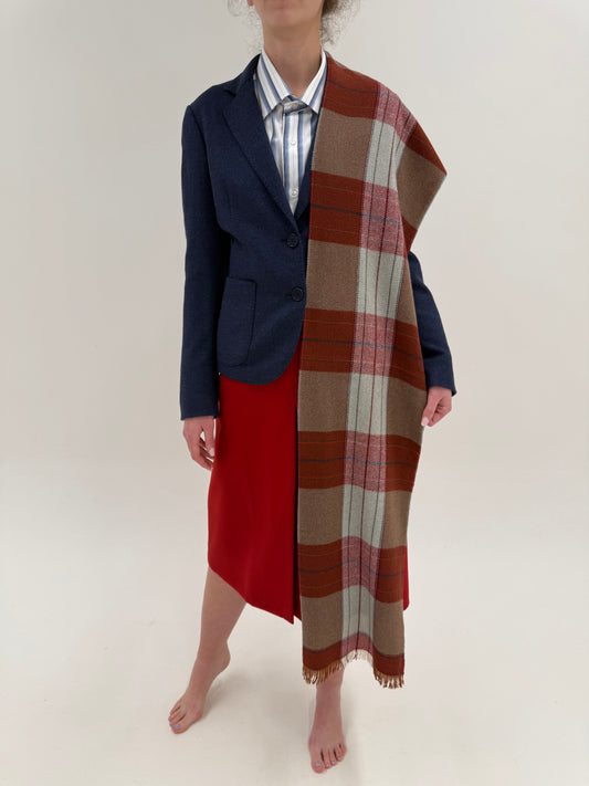 Fular în carouri din lana plină extrafina pura certificată