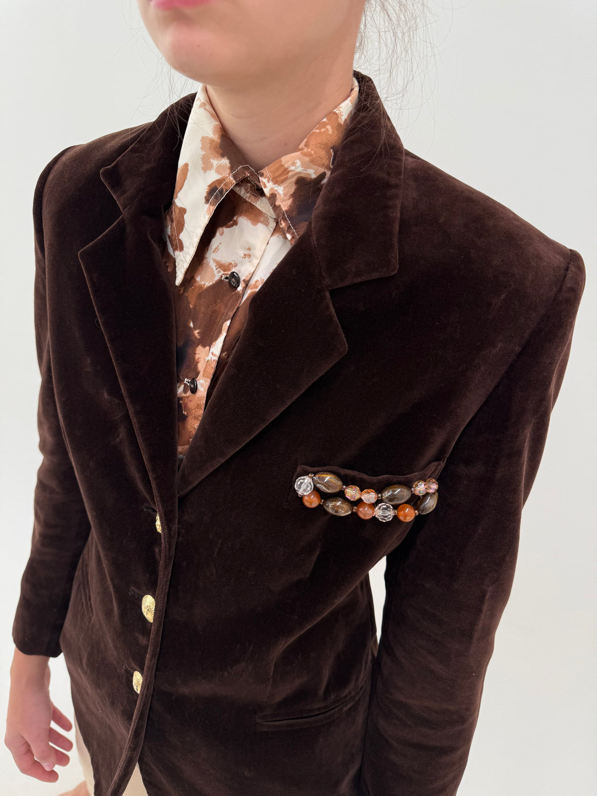 Sacou luxury Blumarine din catifea excepțională chocolate brown cu nasturi aurii metalici