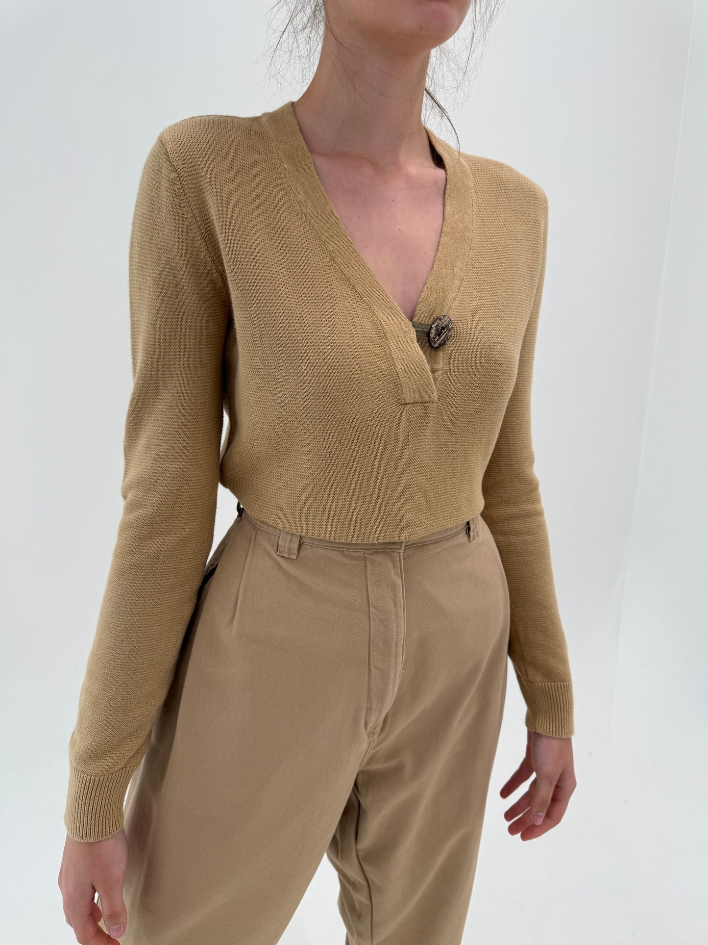 Soft knit Ralph Lauren de vară camel din bumbac în anchior