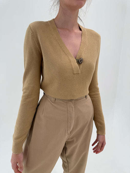 Soft knit Ralph Lauren de vară camel din bumbac în anchior