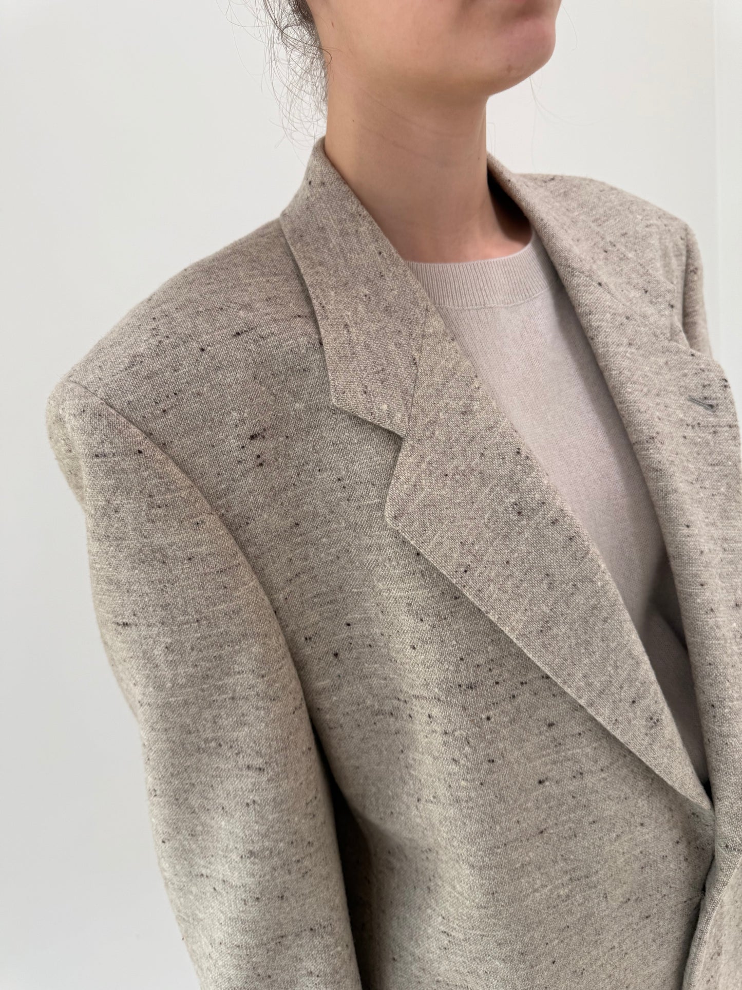 Sacou tall luxury Ungaro din stofă melanj nude cu chocolate brown