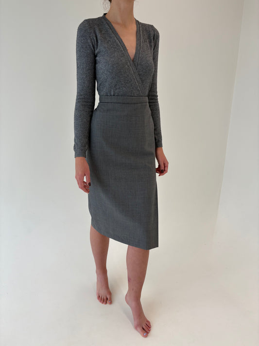 Fustă cu talie ultra înaltă marcată  din lana extrafina