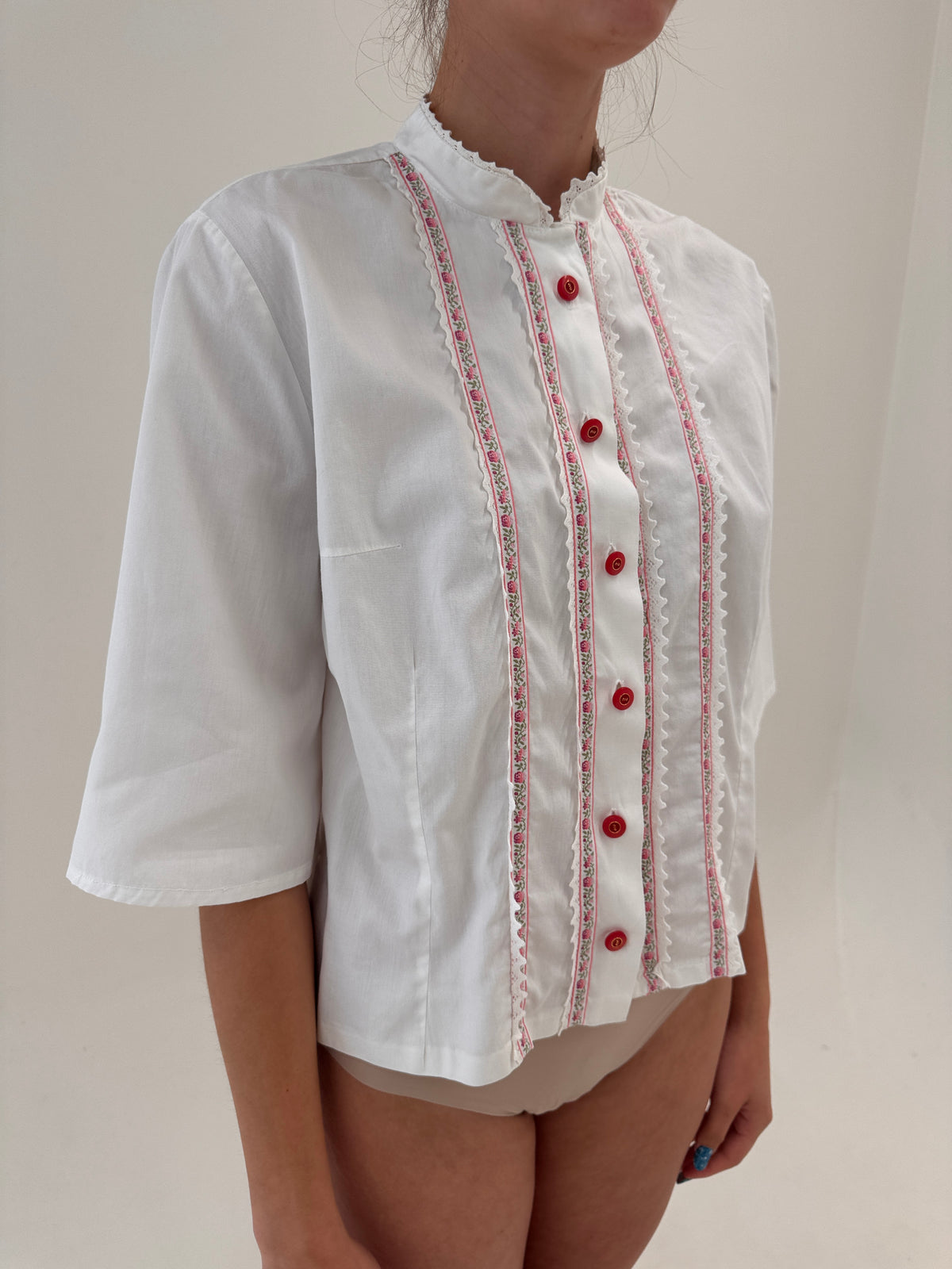 Cămașa vintage din canvas moale de bumbac cu detalii chic