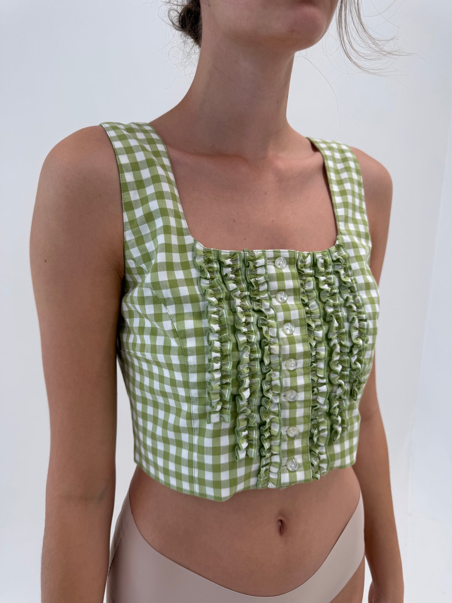 Set gingham din pânză de bumbac cu corsaj și fustă creion