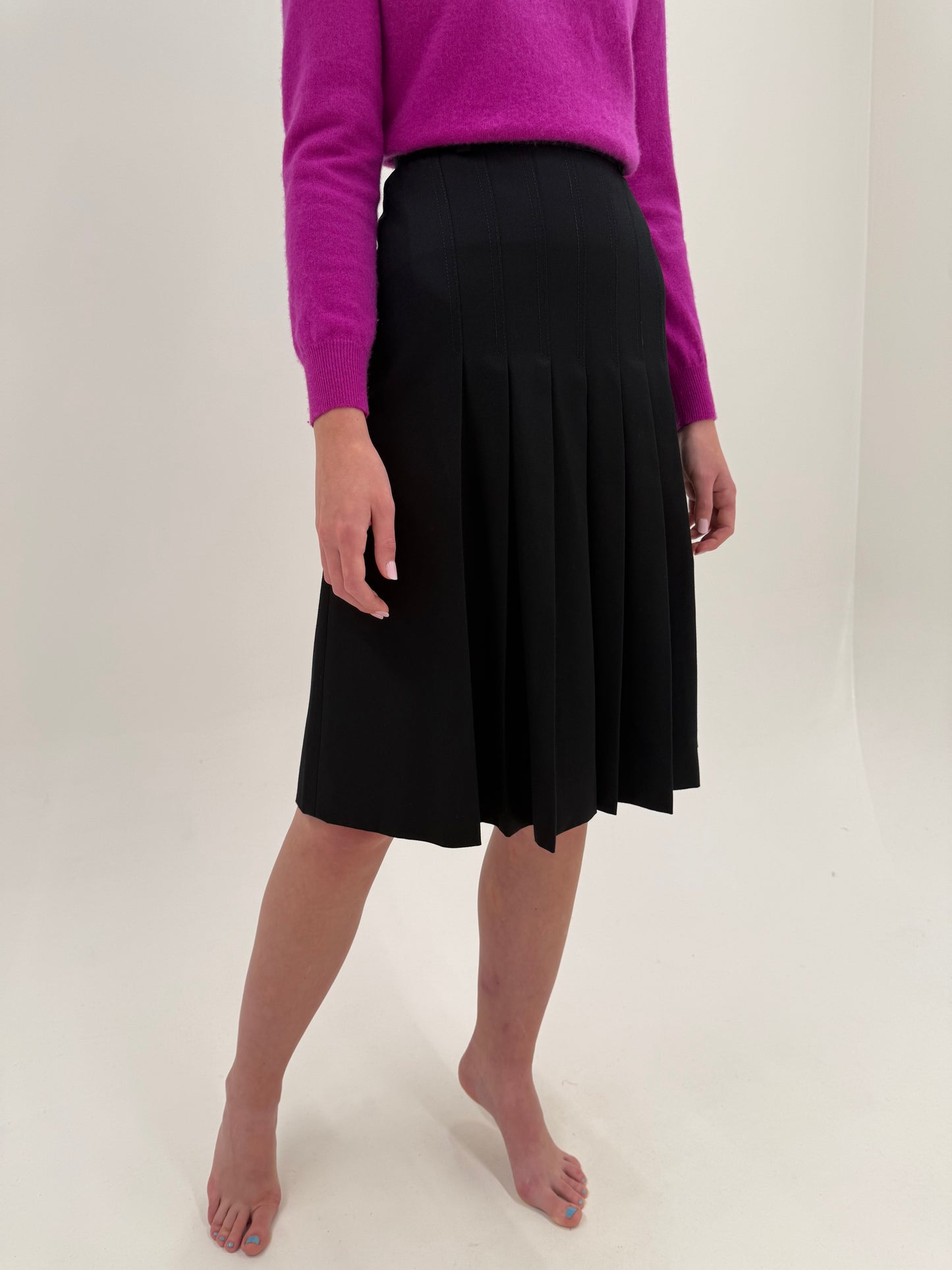 Fustă midi vintage din lana structurată extrafina cu talie ultra înaltă