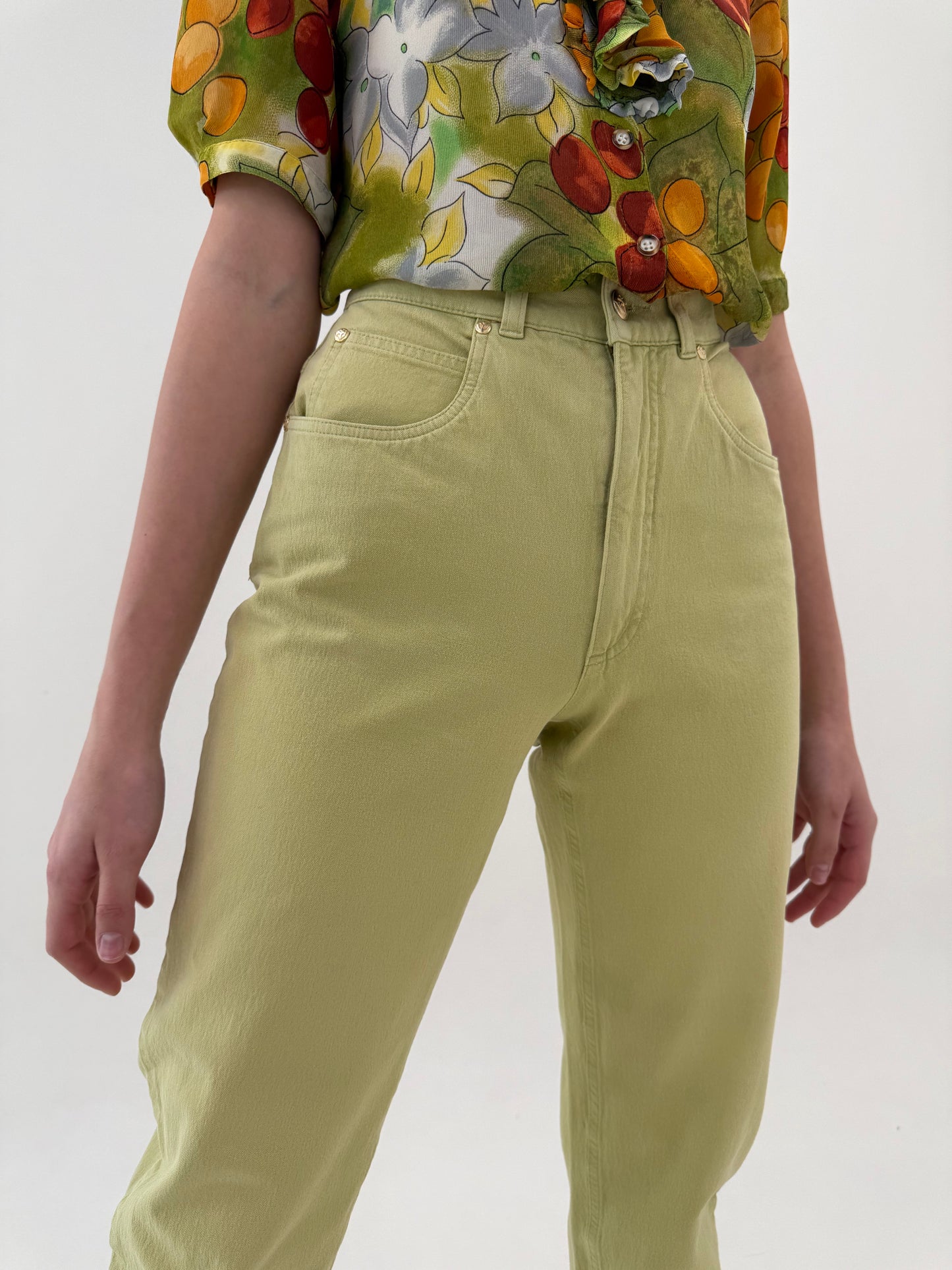 Jeans vintage ultra confort de vară cu talie ultra înaltă mom fit light Chartreuse