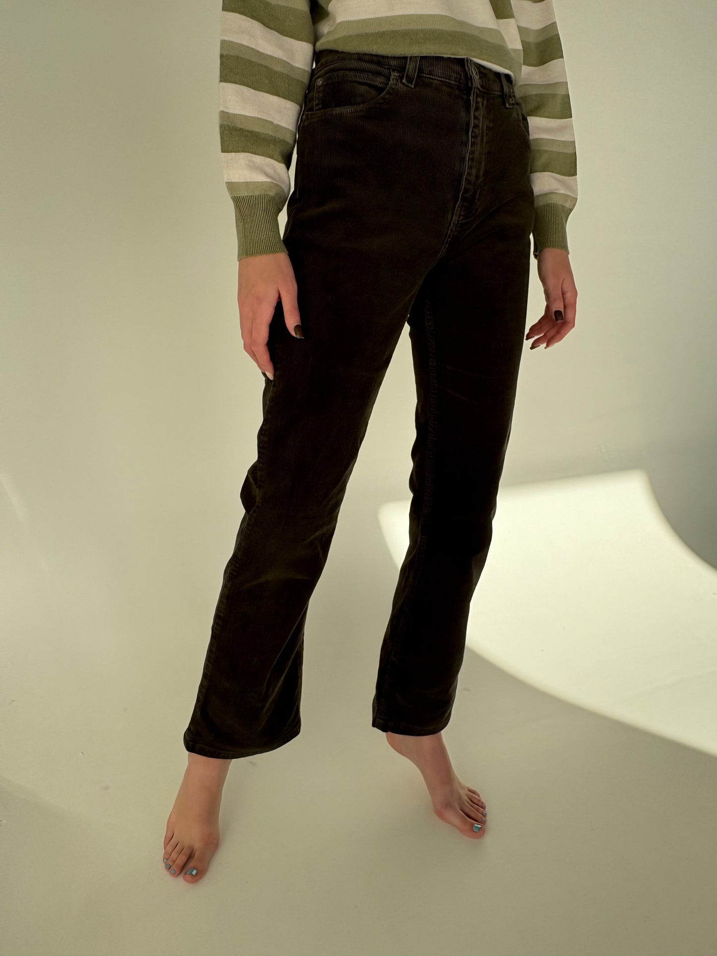 Pantaloni vintage dark forest green din corduroy modelator