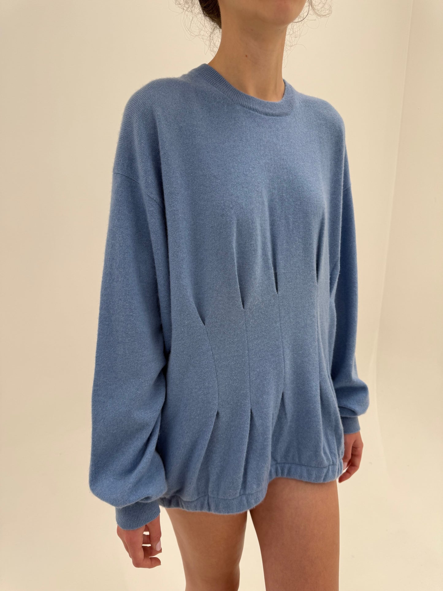 Pulover din cașmir multiply high end italian în croi cambrat baby blue