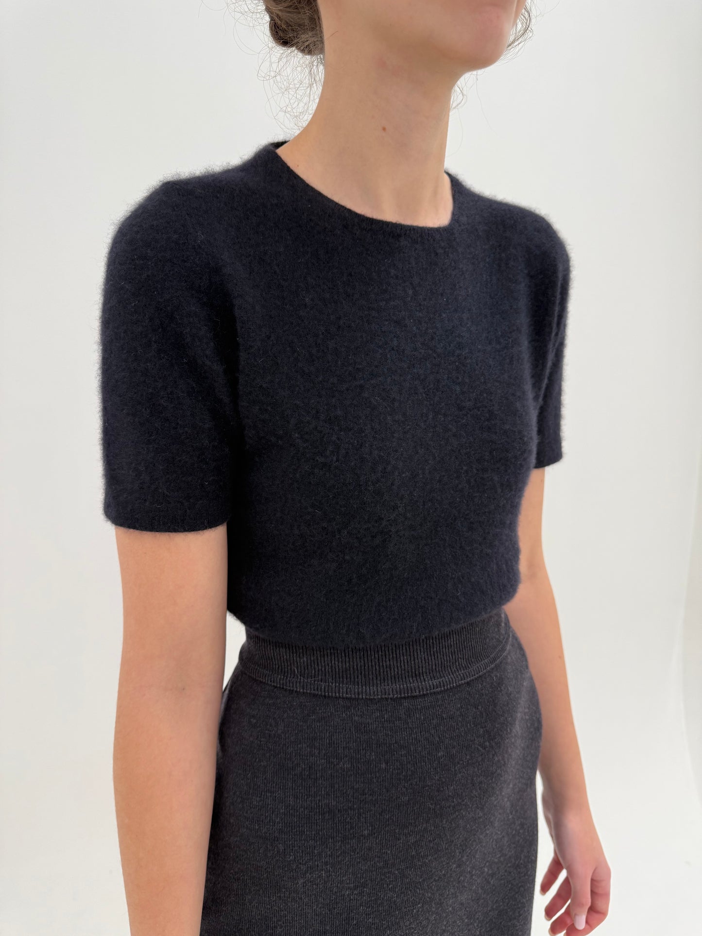 Set negru din cașmir multiply de brand luxury top + cardigan