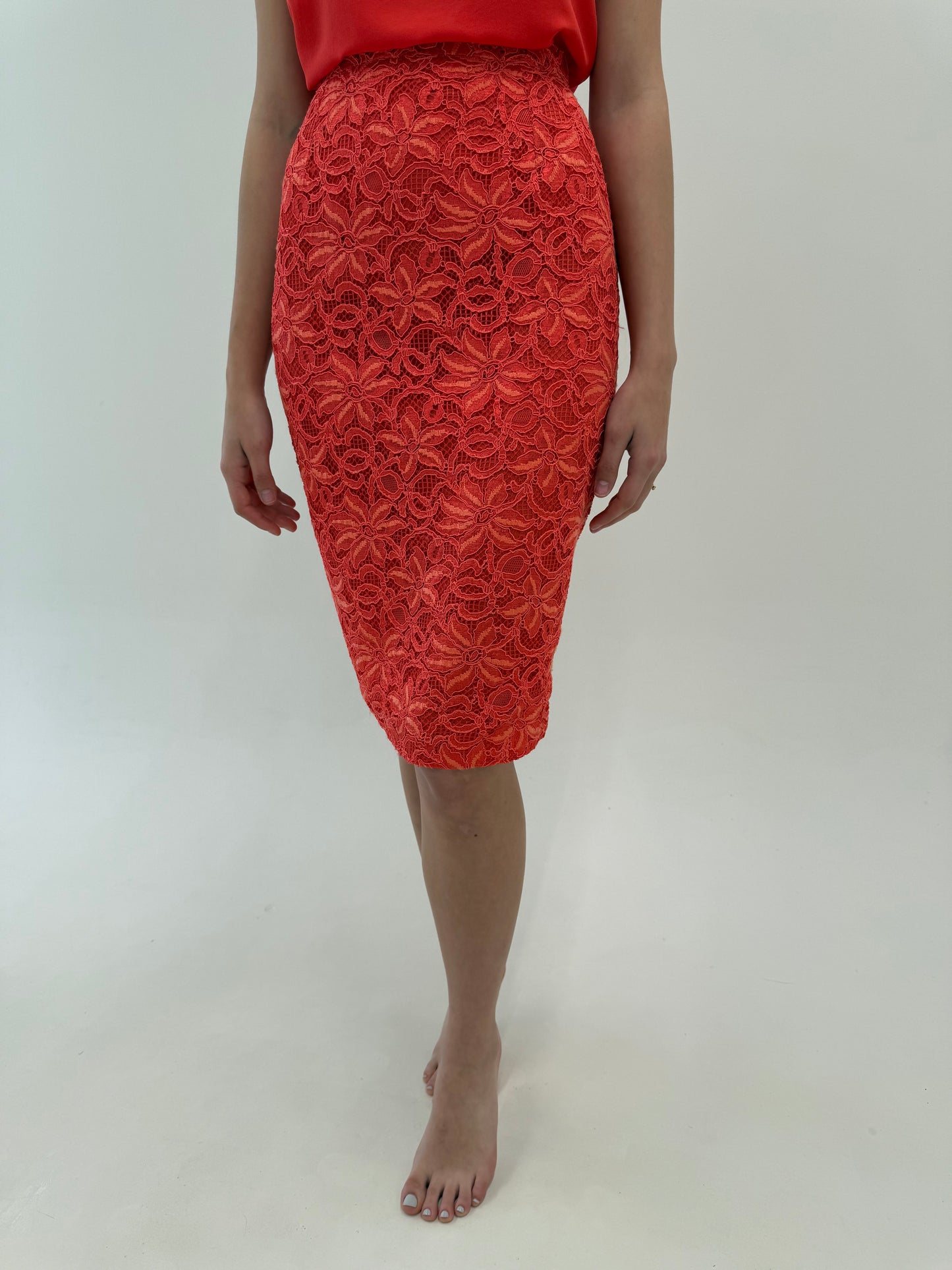 Set italian couture din dantelă quipure lucrat manual coral red