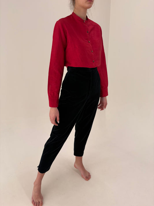 Pantaloni negri din catifea cu talie ultra înaltă mom fit de la zi la seară