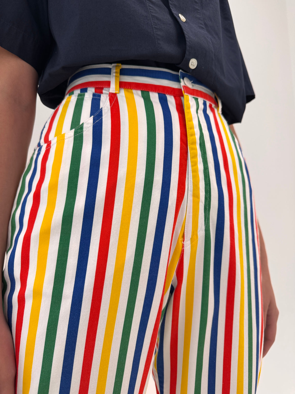 Pantaloni Rocco Barocco luxury țigaretă în dungi din canvas fin de bumbac