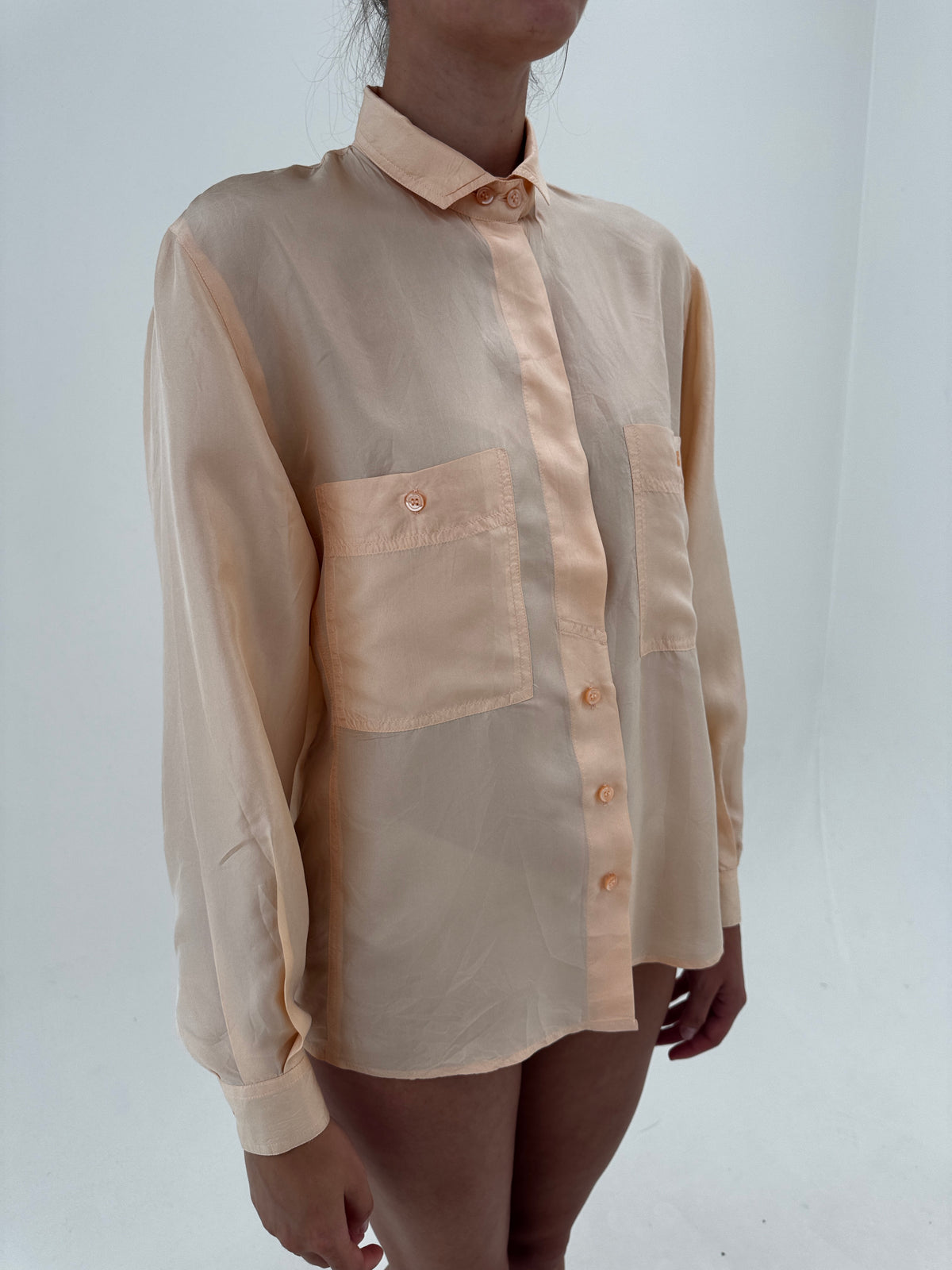 Cămașa vintage din mătase naturală light orange cu influențe casual